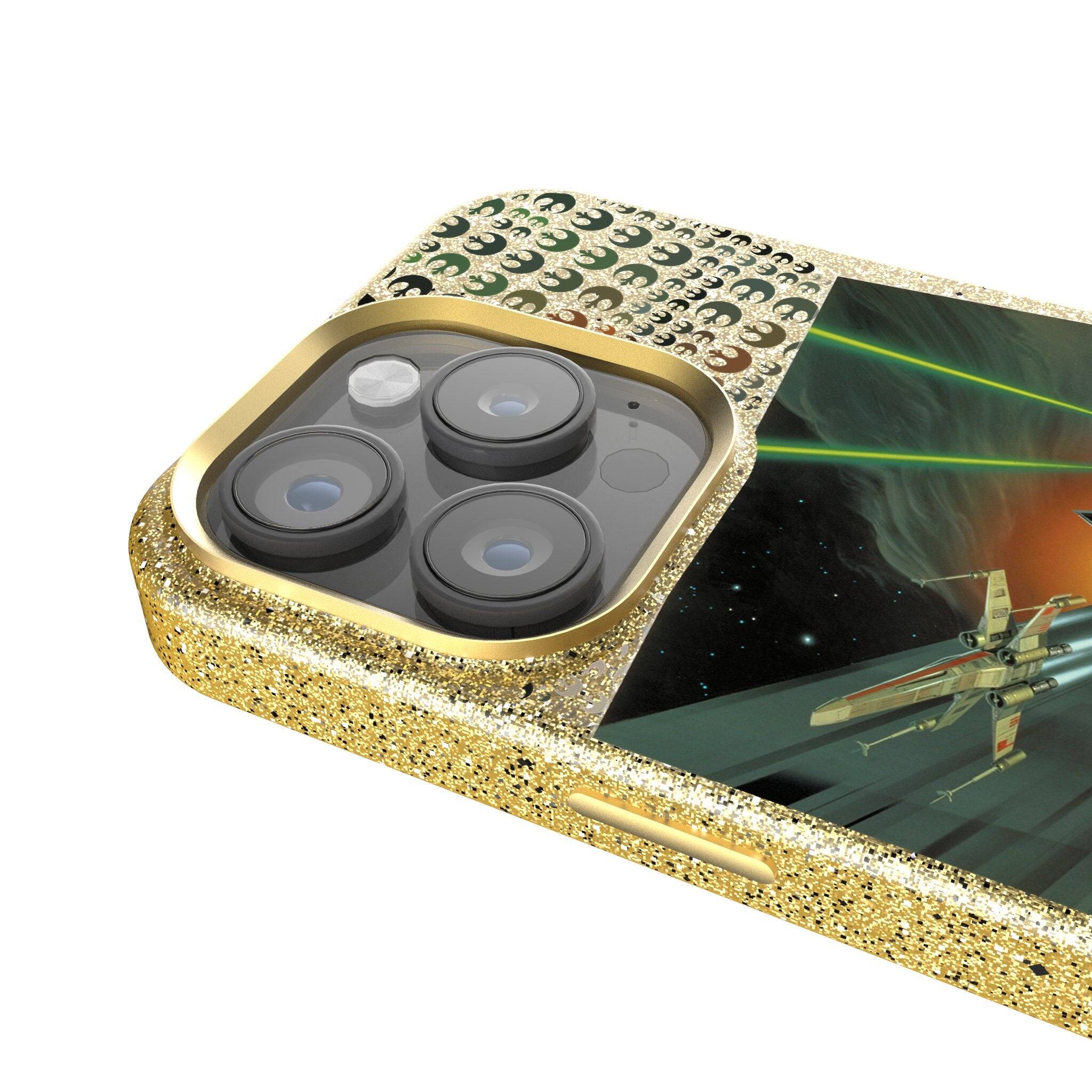 Back. Keyscaper - Star Wars: A New Hope Portrait Gold Bling Phone Case - Apple iPhone 16 Pro Max - X-Wing.