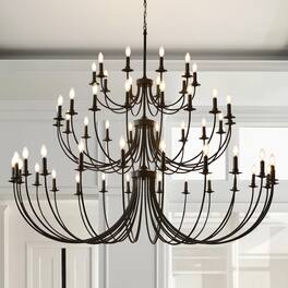 RYHNUYNE - 52 Lights Chandelier, 3-Tier Farmhouse Chandeliers for Dining Room, Large Industrial Candle Pendant Light Fixtures - Black