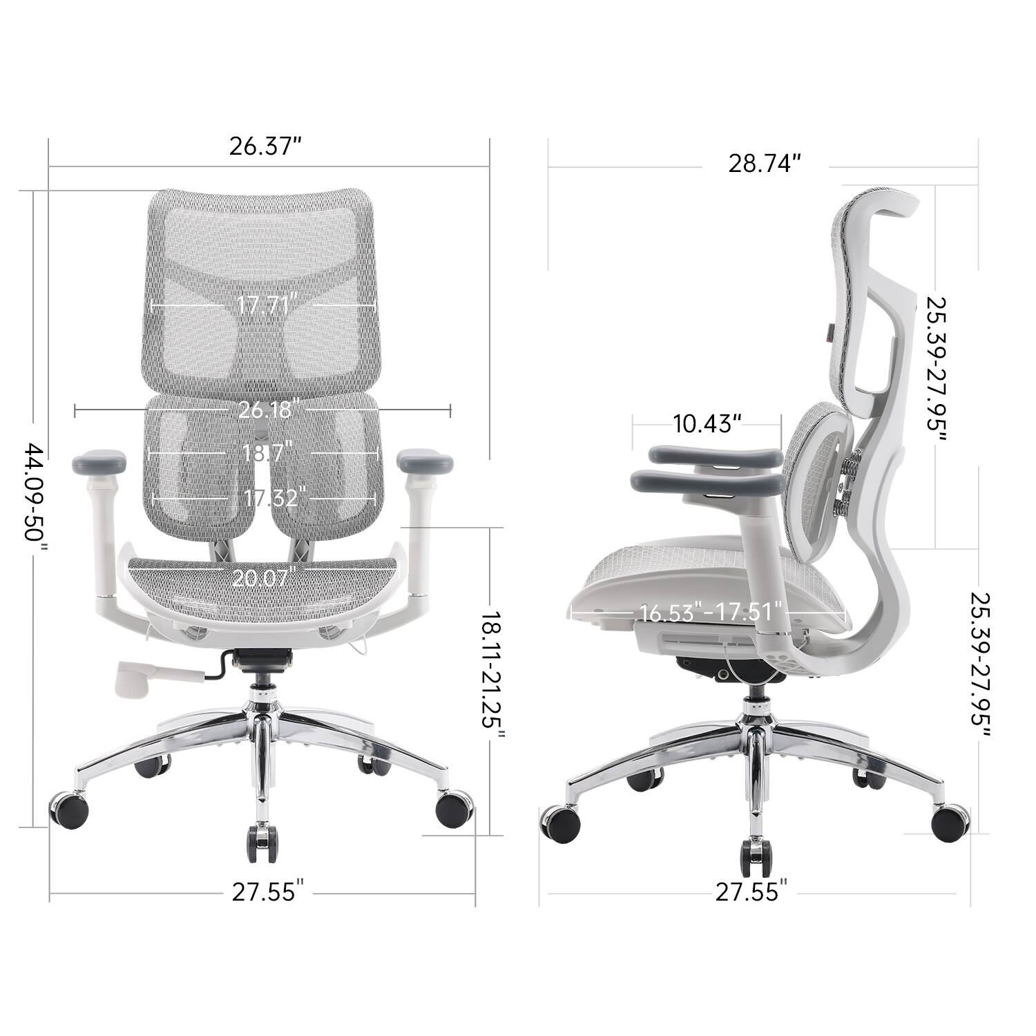 26.37"  
28.74"  
44.09-50"  
17.71"  
26.18"  
18.7"  
17.32"  
20.07"  
18.11-21.25"  
10.43"  
16.53"-17.51"  
25.39-27.95"  
25.39-27.95"  
27.55"  
27.55"