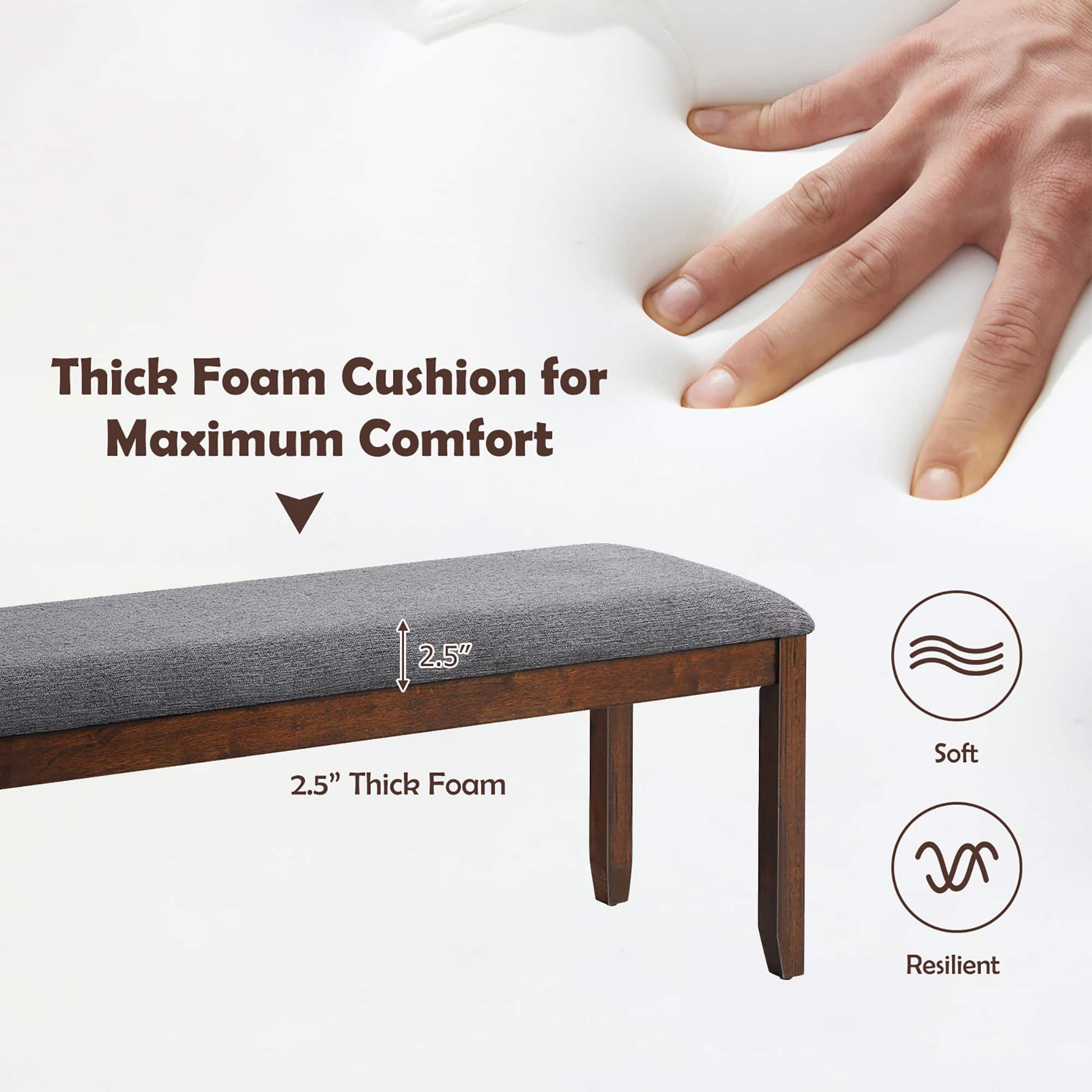 Thick Foam Cushion for Maximum Comfort 2.5" Thick Foam Soft NC Resilient
