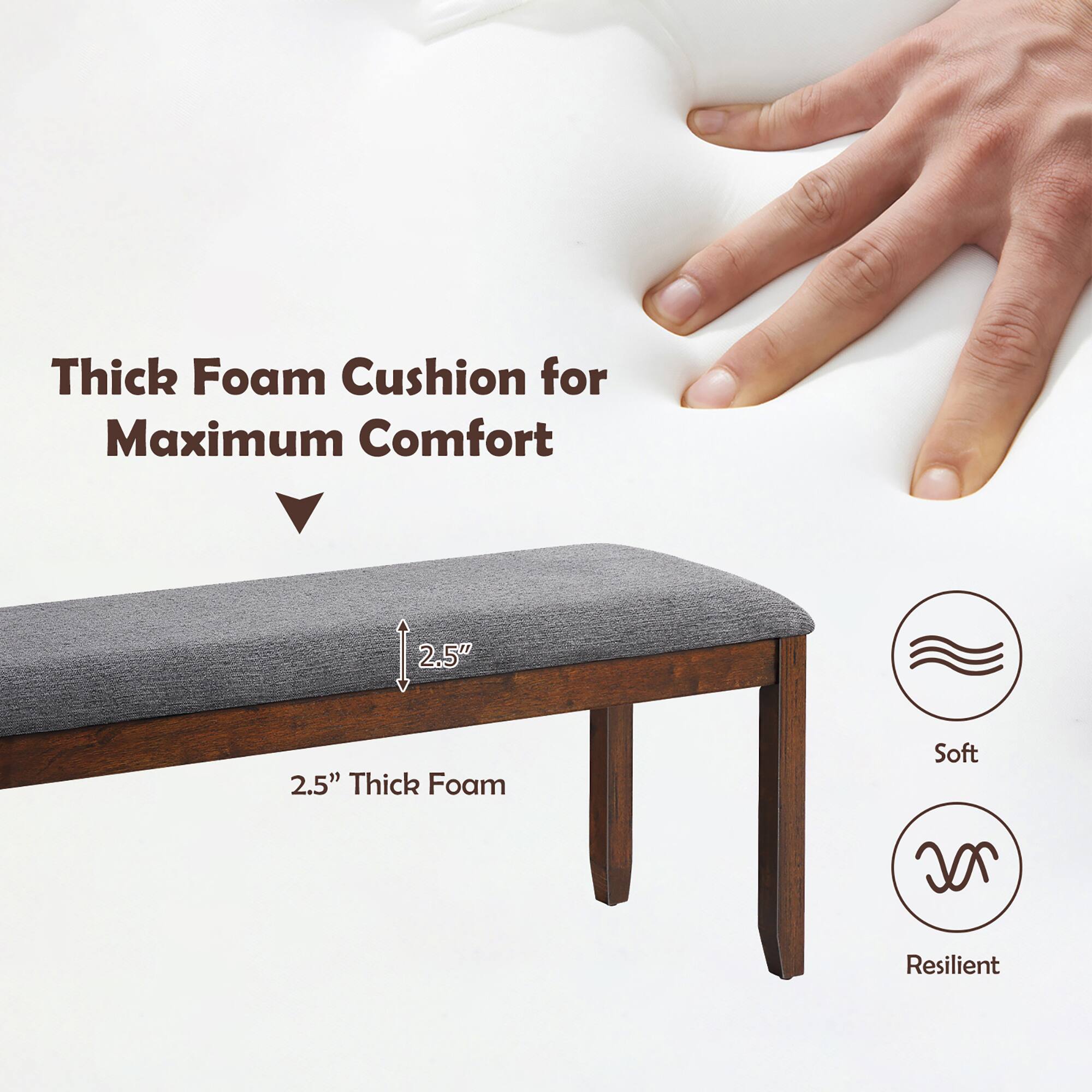 Thick Foam Cushion for Maximum Comfort 2.5" Thick Foam Soft NC Resilient