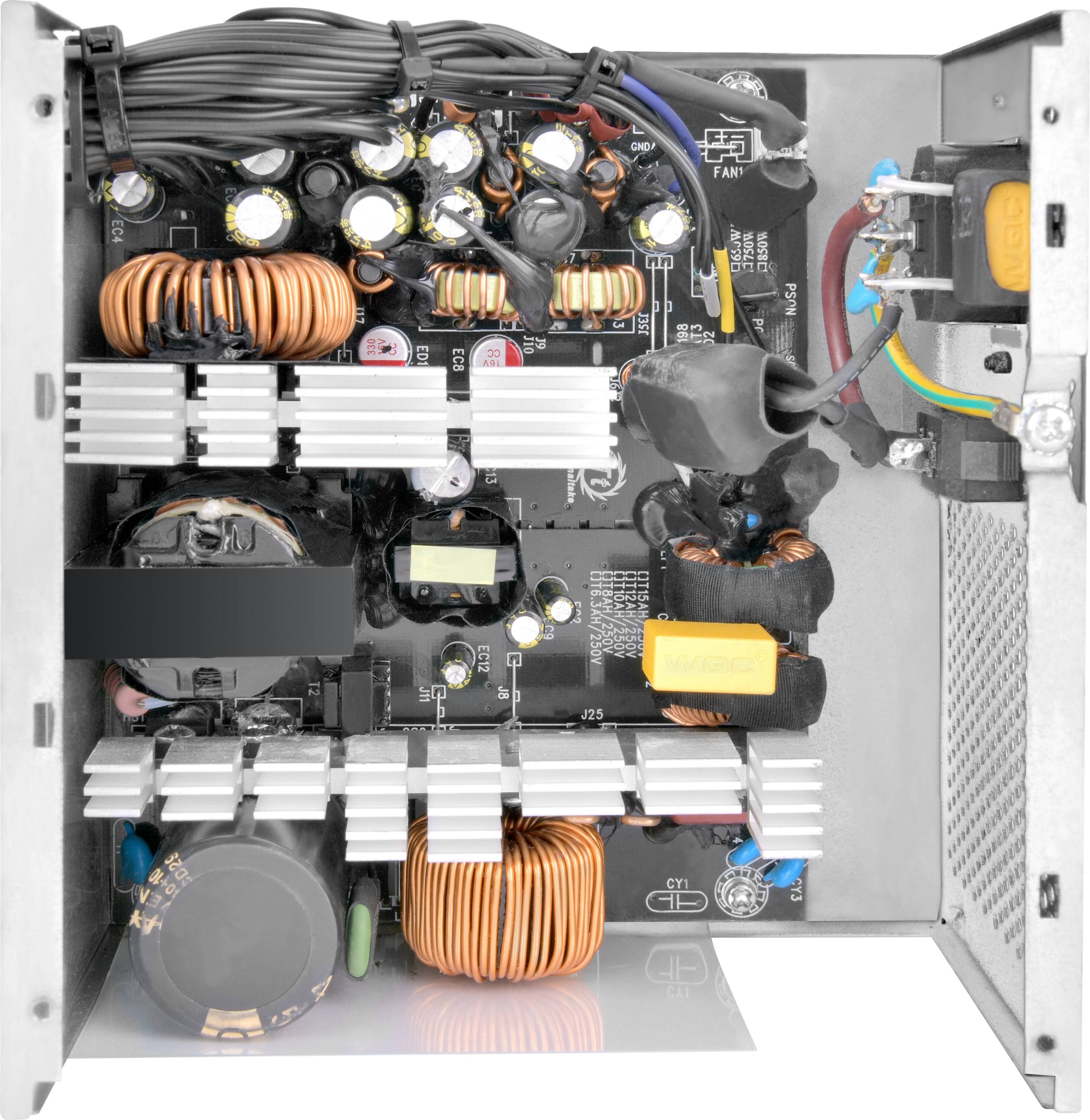The text on the image is a mix of various components and terms related to electronics and electrical systems. To group and correct the text, I will separate the different components and their functions:

1. Fan: This is a component that helps to cool the internal parts of an electronic device, such as a computer or a power supply.
2. Power supply: This is an essential component that provides electricity to the various components within a device, such as a computer or a piece of electronic equipment.
3. Capacitor: This is an electrical component that stores energy and helps to regulate the flow of electricity in a circuit.
4. Resistor: This is an electrical component that helps to control the flow of electricity in a circuit by providing a certain amount of resistance.
5. Transformer: This is a component that converts electrical energy from one form to another, such as AC to DC or vice versa.
6. Voltage regulator: This is a component that helps to maintain a stable voltage in a circuit, ensuring that the components receive the correct amount of electricity.
7. Microcontroller: This is a small computer that controls various functions within a device, such as a computer or a piece of electronic equipment.
8. Diode: This is an electrical component that allows electricity to flow in only one direction, preventing it from flowing backward.
9. Capacitor: This is an electrical component that stores energy and helps to regulate the flow of electricity in a circuit.
10. Resistor: This is an electrical component that helps to control the flow of electricity in a circuit by providing a certain amount of resistance.

By grouping these components and their functions, one can better understand the intricate workings of an electronic device or power supply.