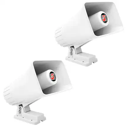 Front. 5 CORE - 5 Core PA Horn 200W Loud Speaker Pair 6" Bull Horn Loud Audio 8Ohm All Weather Indoor Outdoor Use - White.