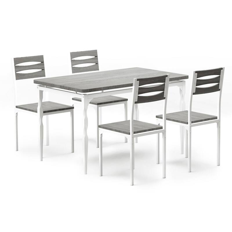 Babevy - 5-Piece Dining Table Set, Farmhouse Style Table and 4 Chairs, Space Saving Kitchen or Apartment Furniture - Gray
