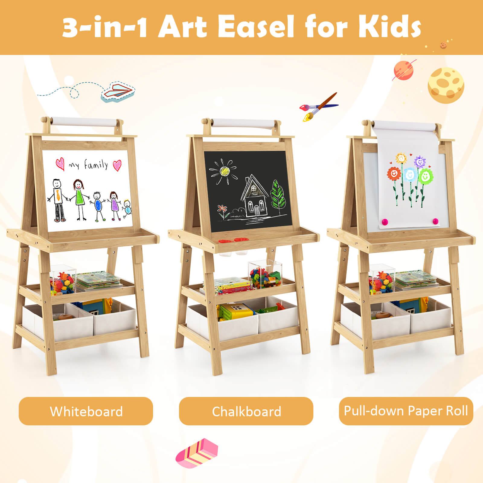 3-in-1 Art Easel for Kids

- Whiteboard
- Chalkboard
- Pull-down Paper Roll