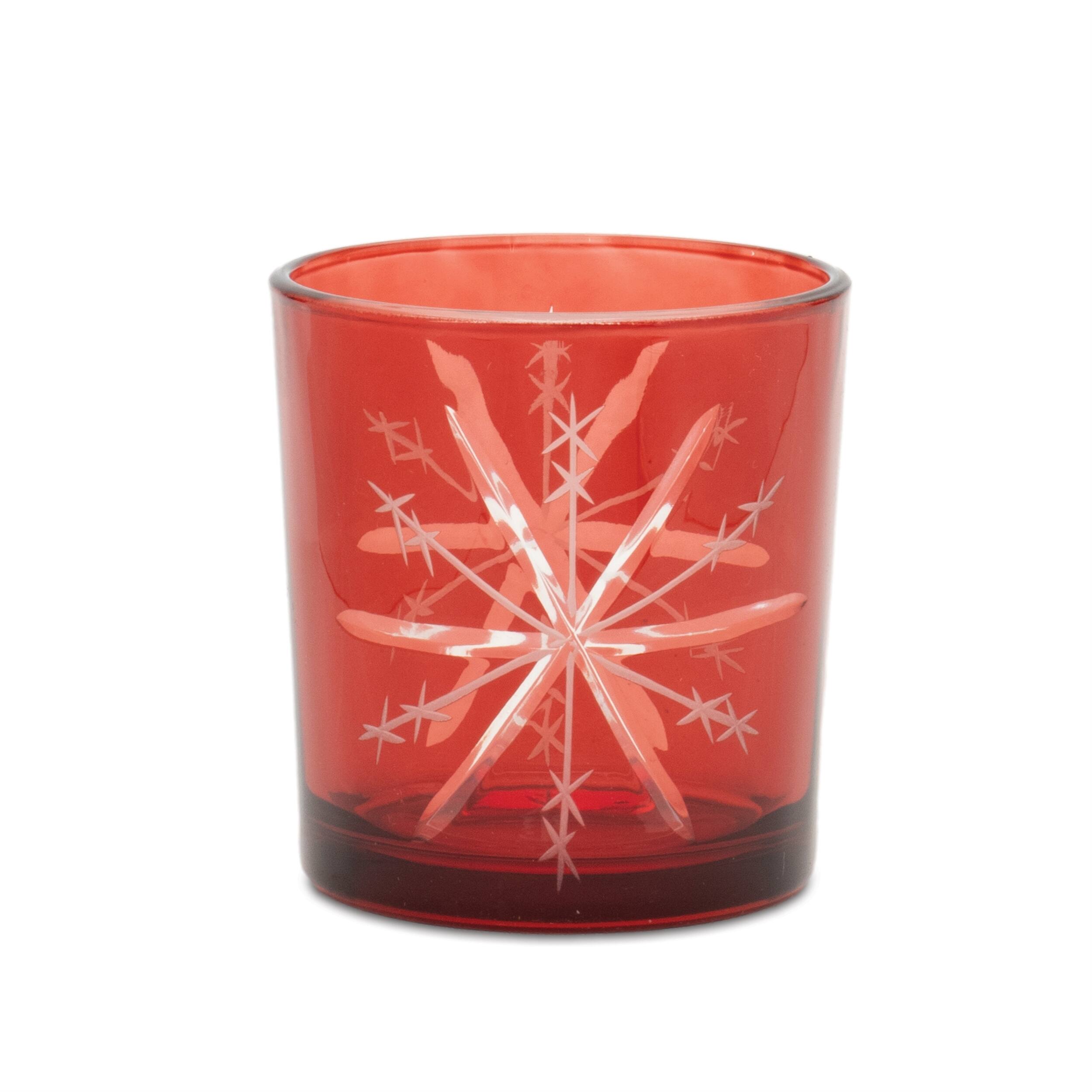 Angle. BreeBe - Glass Snowflake Votive Holder (Set of 3) - Red.