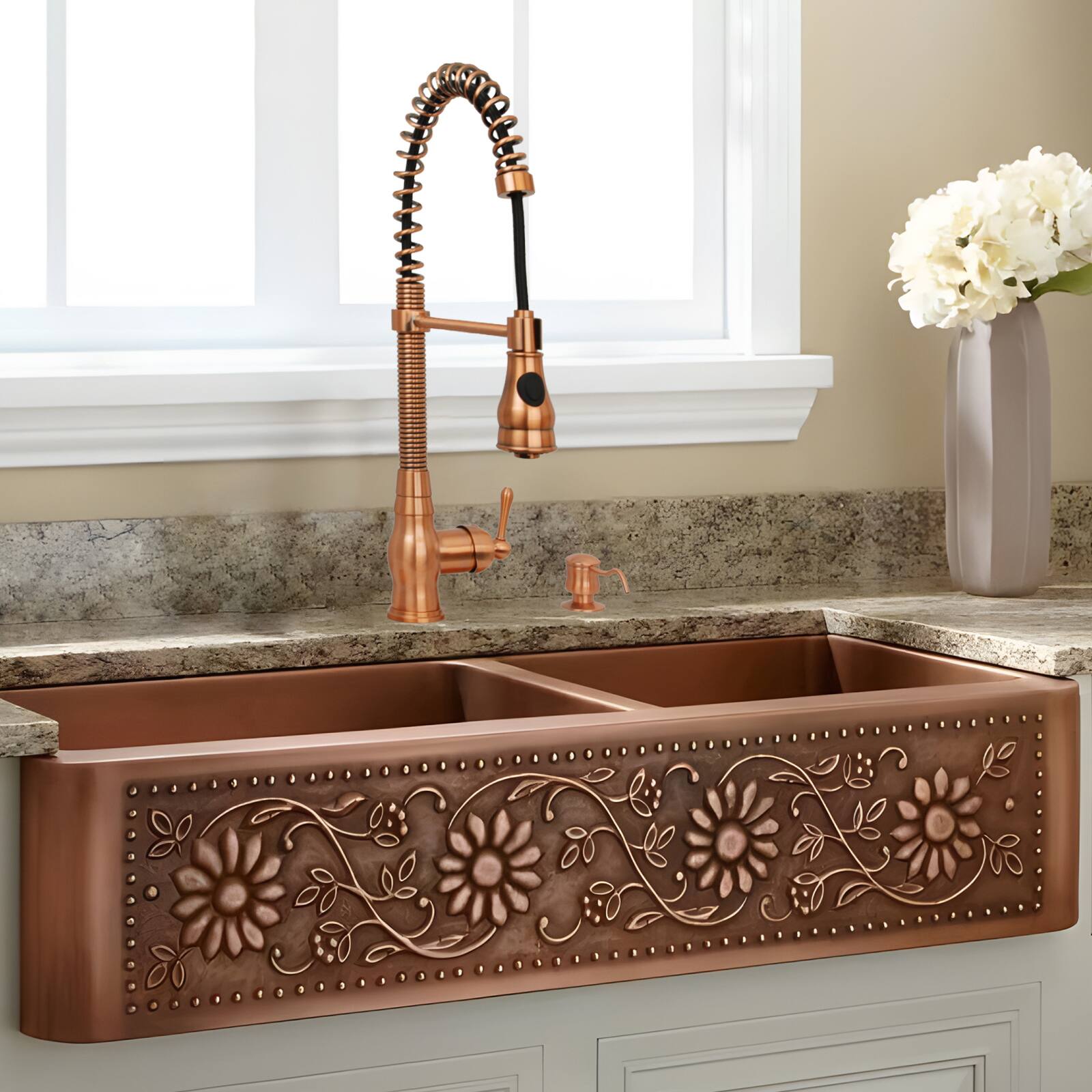 Alt View 7. Akicon - Akicon Pre-Rinse Spring Solid Brass Single Handle Kitchen Faucet with Pull Down Sprayer in Copper - Copper.