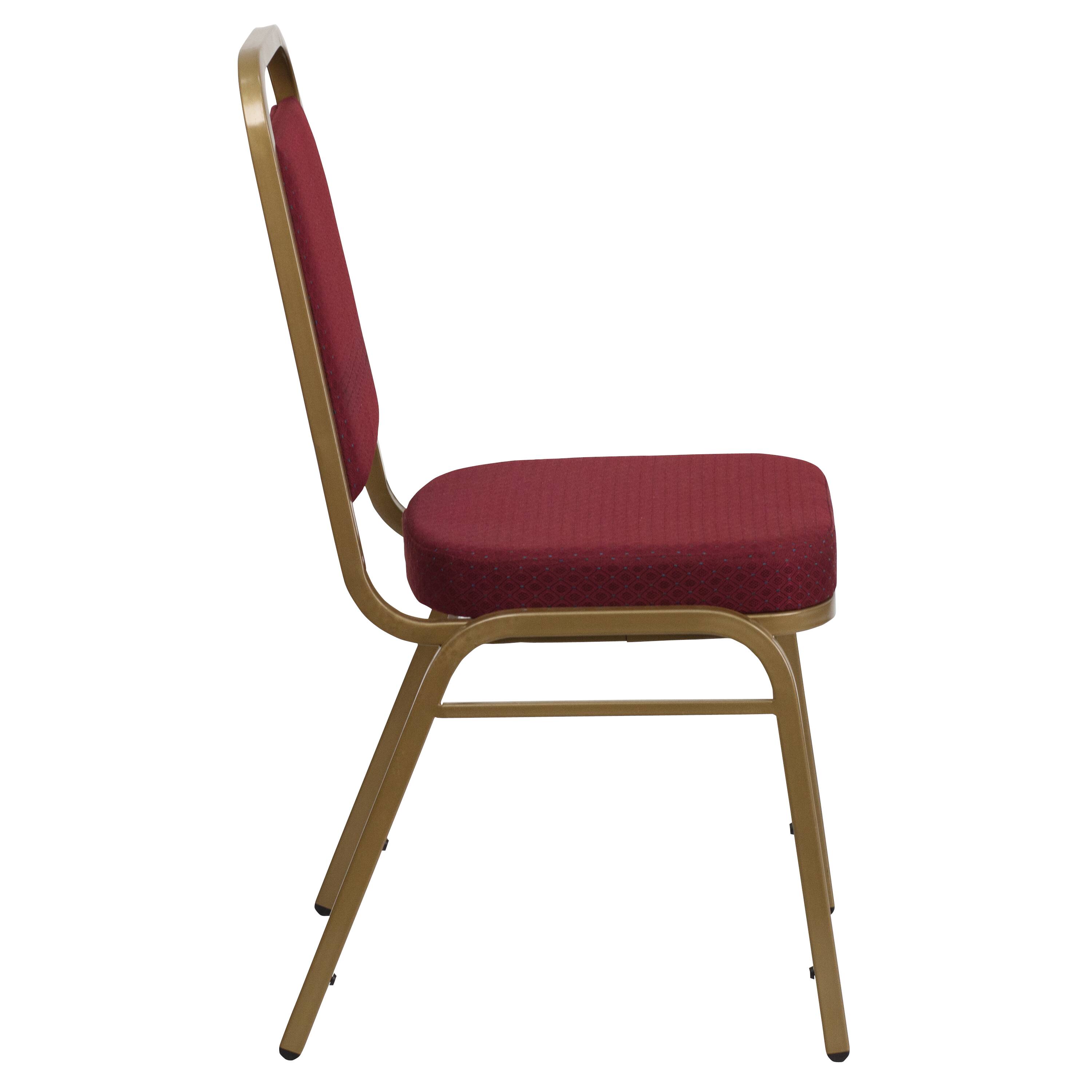 Alt View 6. Emma + Oliver - Trapezoidal Back Stacking Banquet Dining Chair - 2.5" Thick Seat - Burgundy Patterned Fabric/Gold Frame.