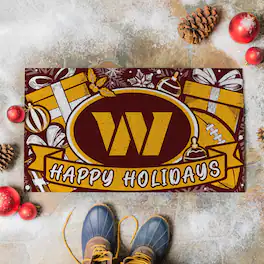 Evergreen Enterprises - Washington Commanders 28" x 16" Happy Holidays Christmas Turf Door Mat - Multicolor
