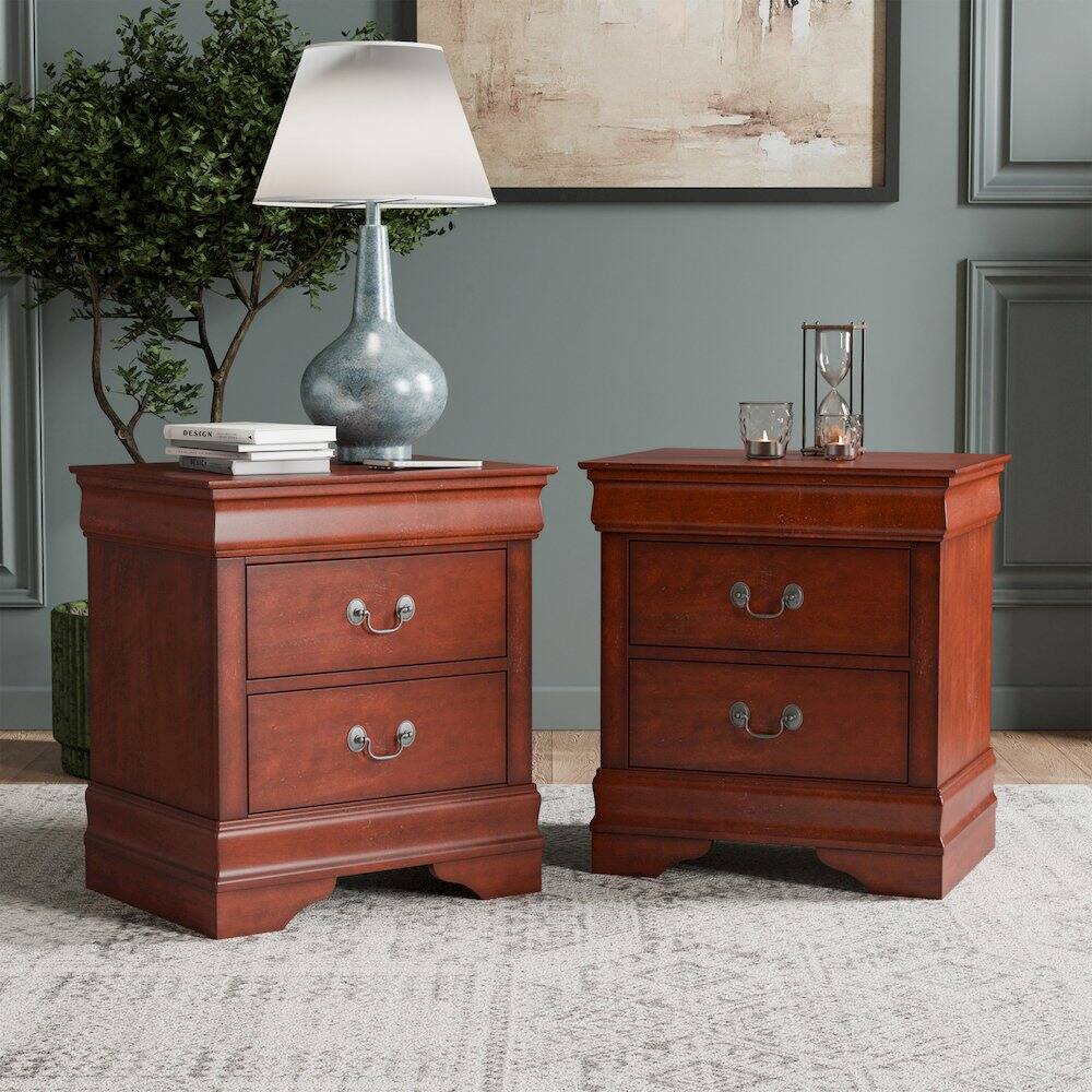 Alt View 3. Furniture of America - Arabella Wood 2-Drawer Nightstands (Set of 2) - Brown.