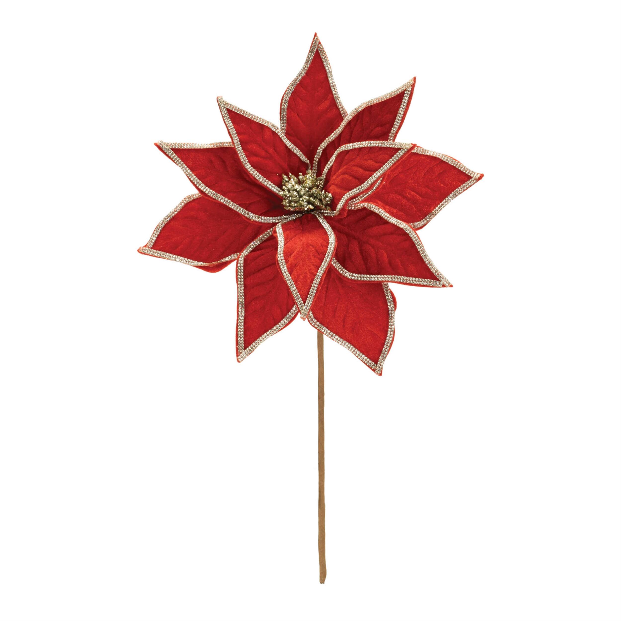 Angle. BreeBe - Jeweled Pointsettia Flower Stem (Set of 2) - Red, Silver.