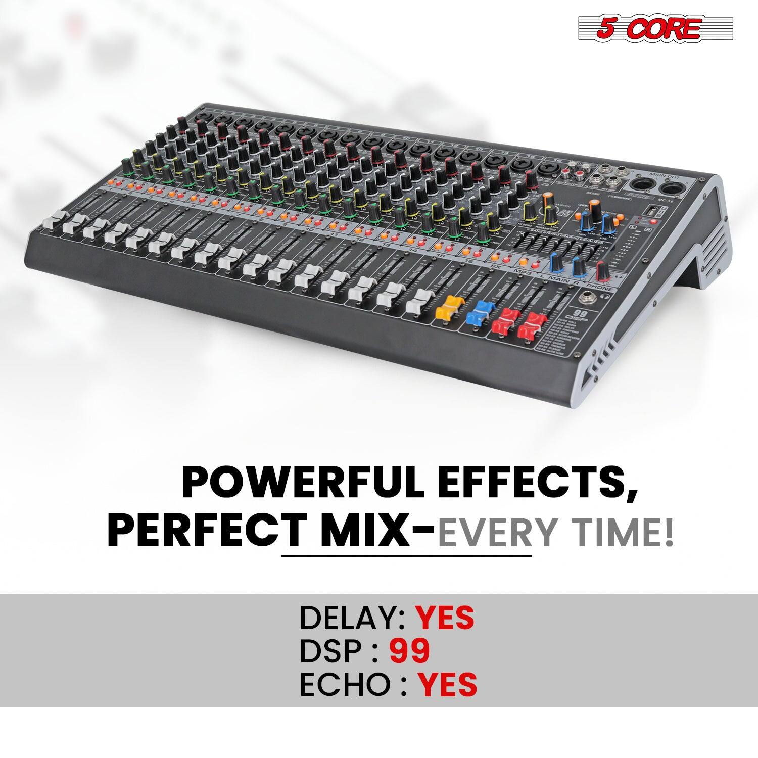 5 CORE

POWERFUL EFFECTS, PERFECT MIX—EVERY TIME!

DELAY: YES  
DSP: 99  
ECHO: YES