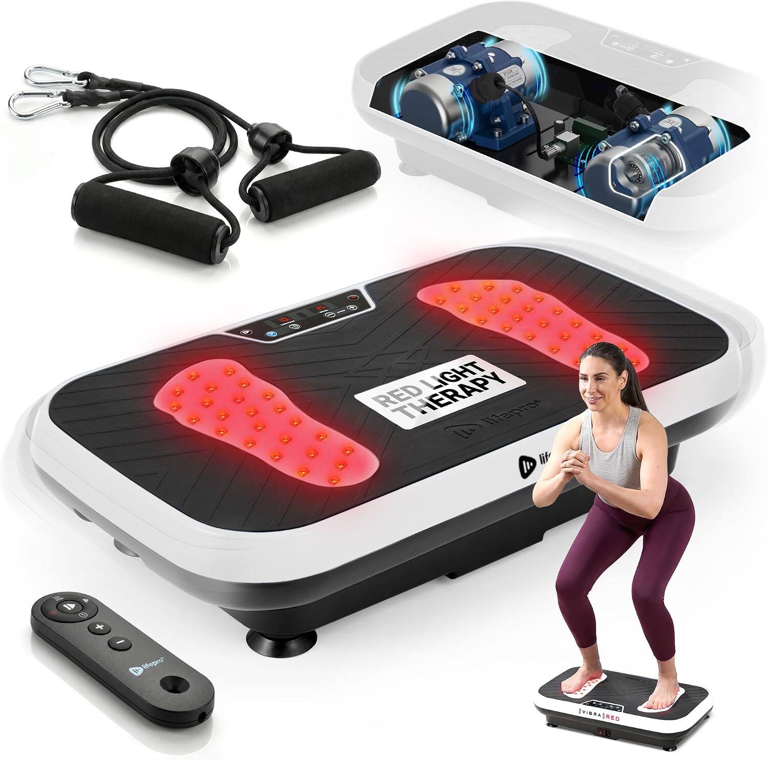 LifePro - VibraRed Vibration Plate Exercise Machine with Red Light Therapy, 99 Speeds & Resistance Bands - White price history on PriceWatchPro
