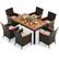 Front. Costway - 7 Pieces Outdoor Wicker Dining Set with Acacia Wood Table and 6 Stackable Chairs - Mix Brown+Beige.