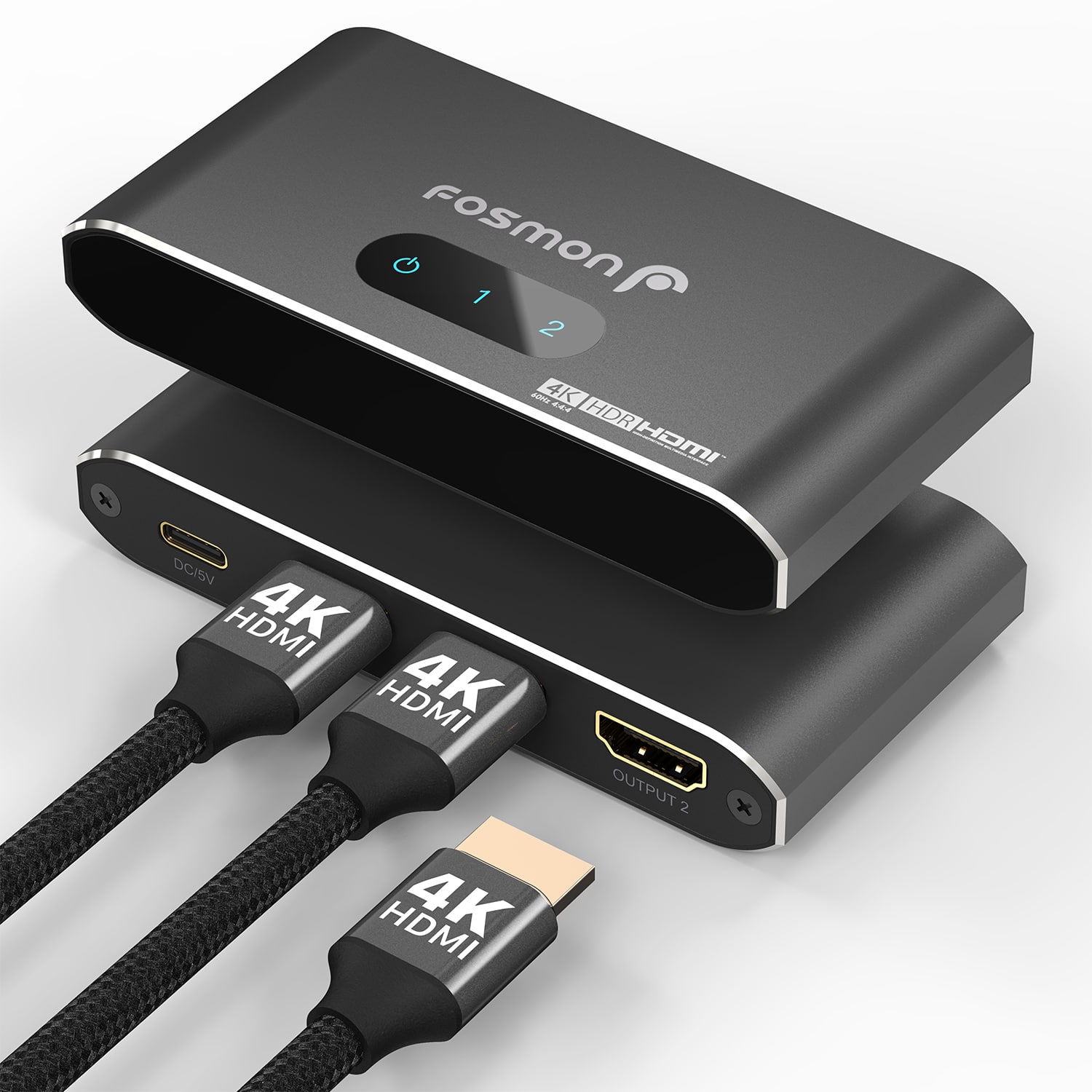 Fosmon - HDMI Splitter 1 in 2 Out (4K@60Hz) 2 Port HDMI Splitter for Dual Monitors, EDID Down-Scaler for Dual Identical Display - Black