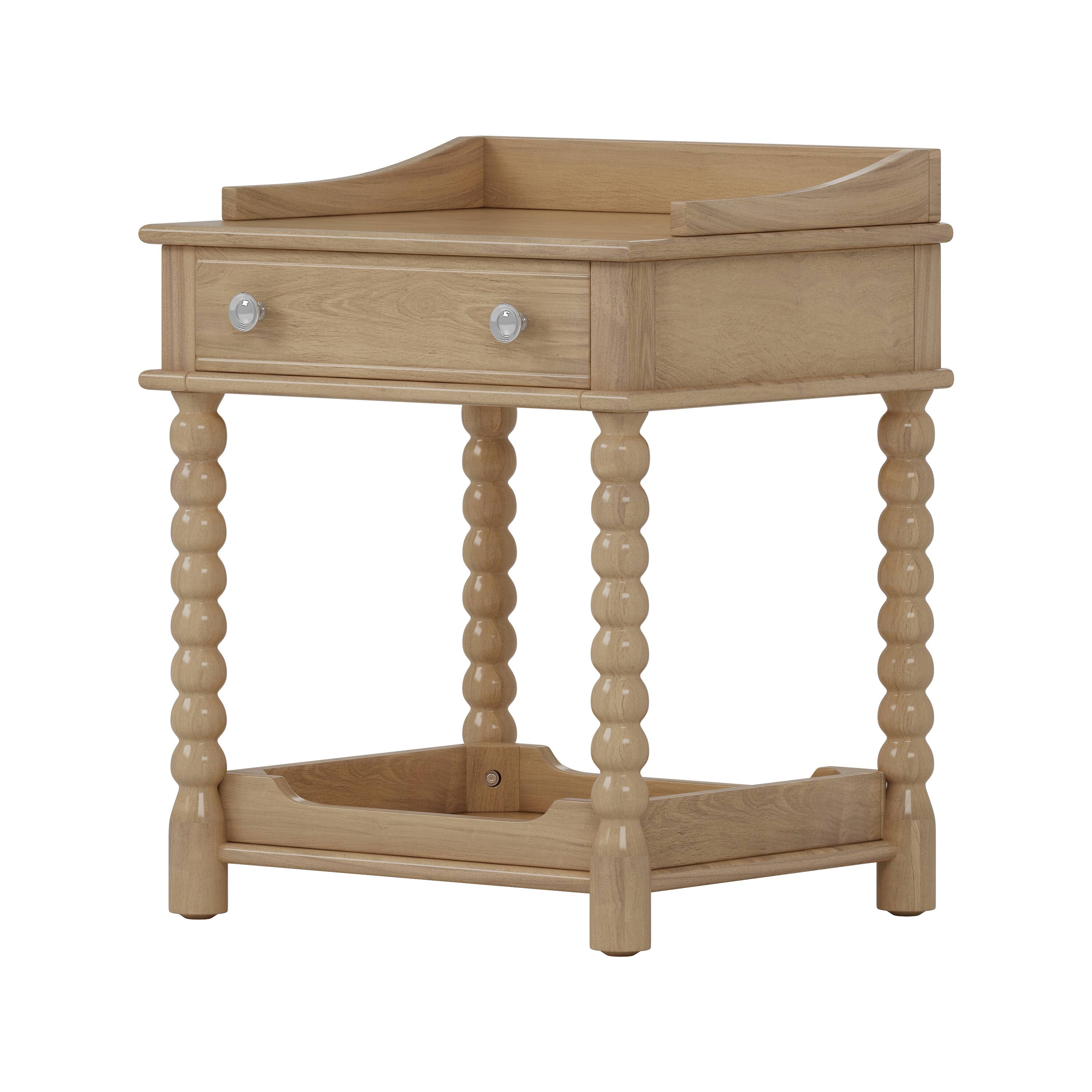 Alt View 5. Spaco - Spaco Retro Nightstand, 1 Drawer and Open Shelf Nightstand, Turned Legs, Metal Handle, for Bedroom, Living Room - Natural.