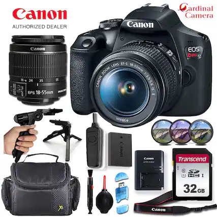 Canon AUTHORIZED DEALER
Canon Cardinal Camera
FAUES FOFP STABILIZER
Canon 18-55mm EF-S 18-55mm CANON 1:3.5-5.6 IS II
EOS REBEL T7
58mm
Canon Transcend 32GB