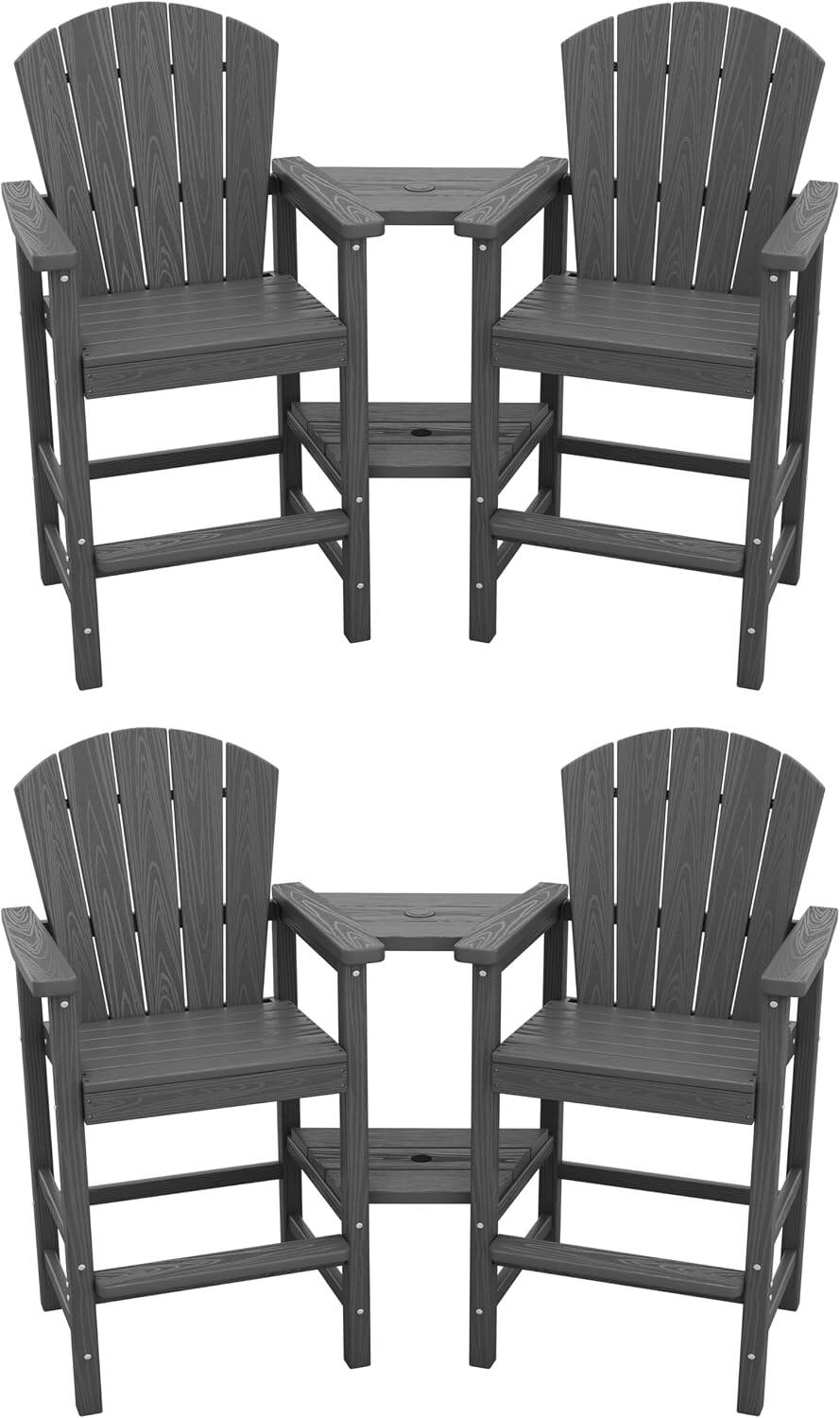 Front. SERWALL - Tall Adirondack Chairs Set of 2 with Double Layer Connecting Tray - Gray.