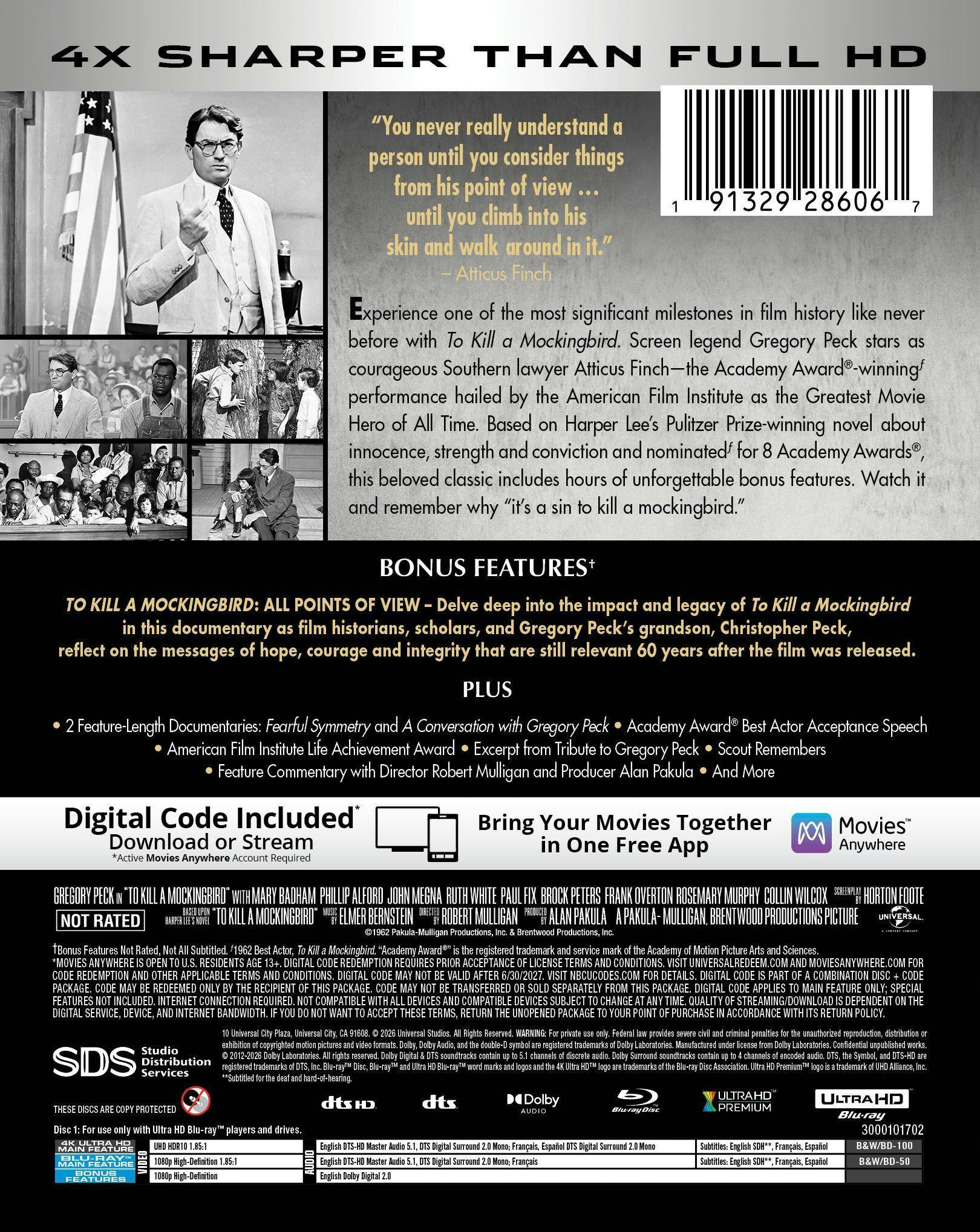Back. To Kill a Mockingbird (Limited Edition 4K Ultra HD Steelbook + Blu-ray + Digital) [UHD].