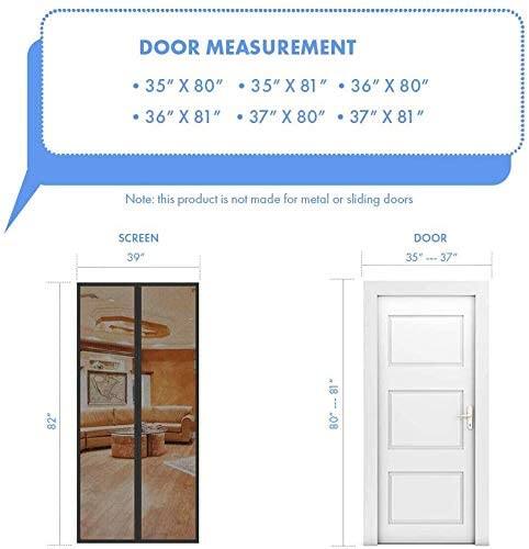 DOOR MEASUREMENT 35" X 80" 35" X 81 36" X 80" 36" X 81" 37" X 80" 37" X 81 Note: this product is not made for metal or sliding doors SCREEN 39" DOOR 35" ... 37" 82" 81" -18--.08 .08