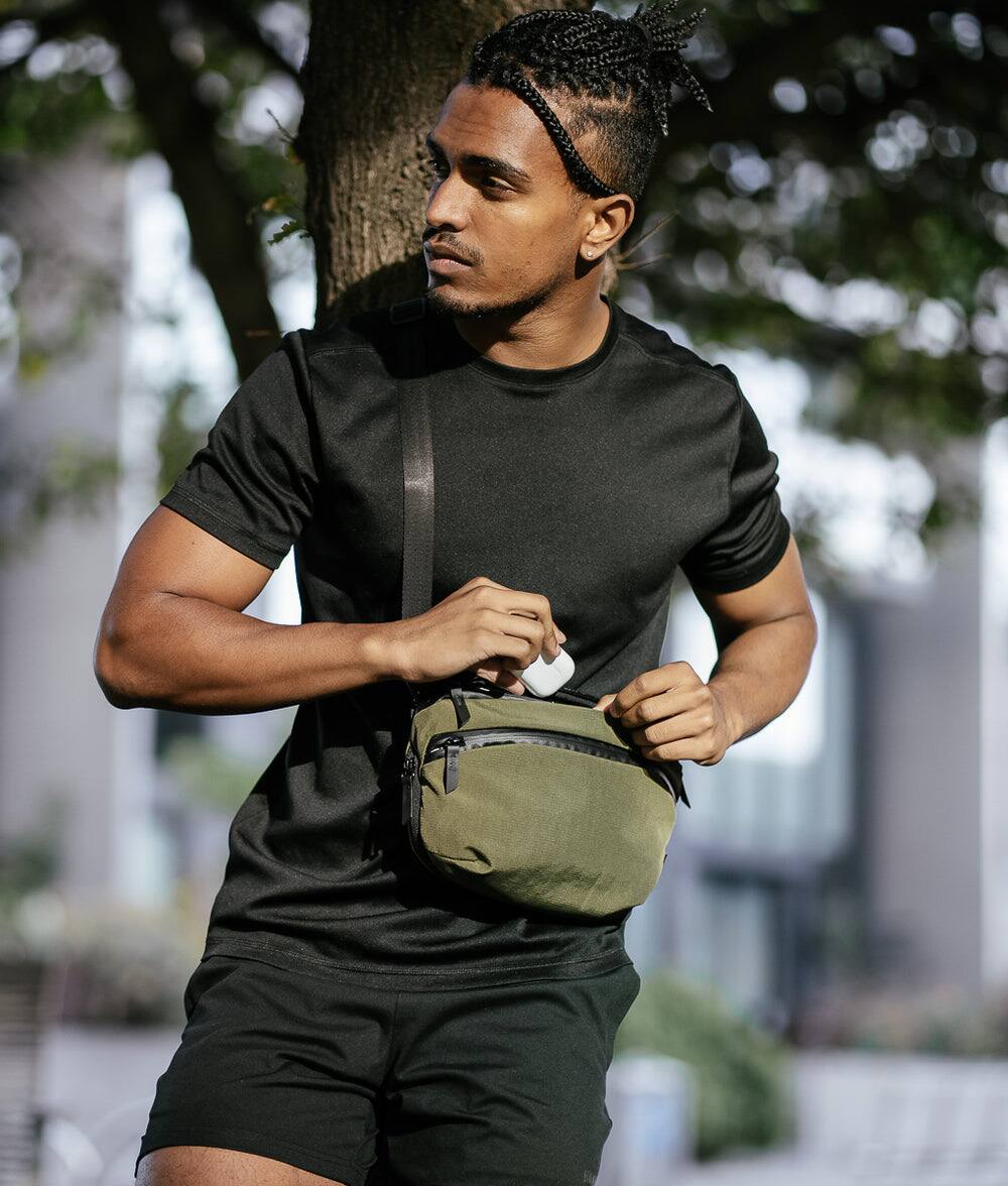 Alt View 6. ALPAKA - Flight Sling Pro 2.5L Sling Bag Crossbody Bag for Men, Bottle/Umbrella Sleeve, Fits 8.3" Tablet, YKK AquaGuard - Green Axoflux 400D Ripstop Nylon.