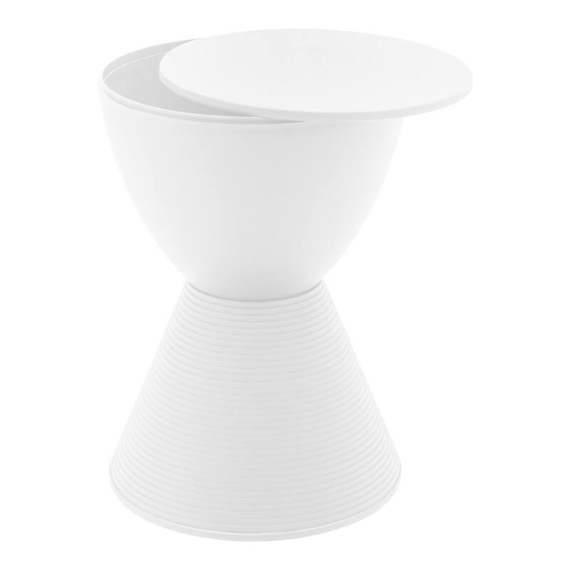 Alt View 1. LeisureMod - Boyd Modern Round Hourglass Accent Side Table, Drum Storage Table with Ribbed Base for Indoor/Outdoor - White.