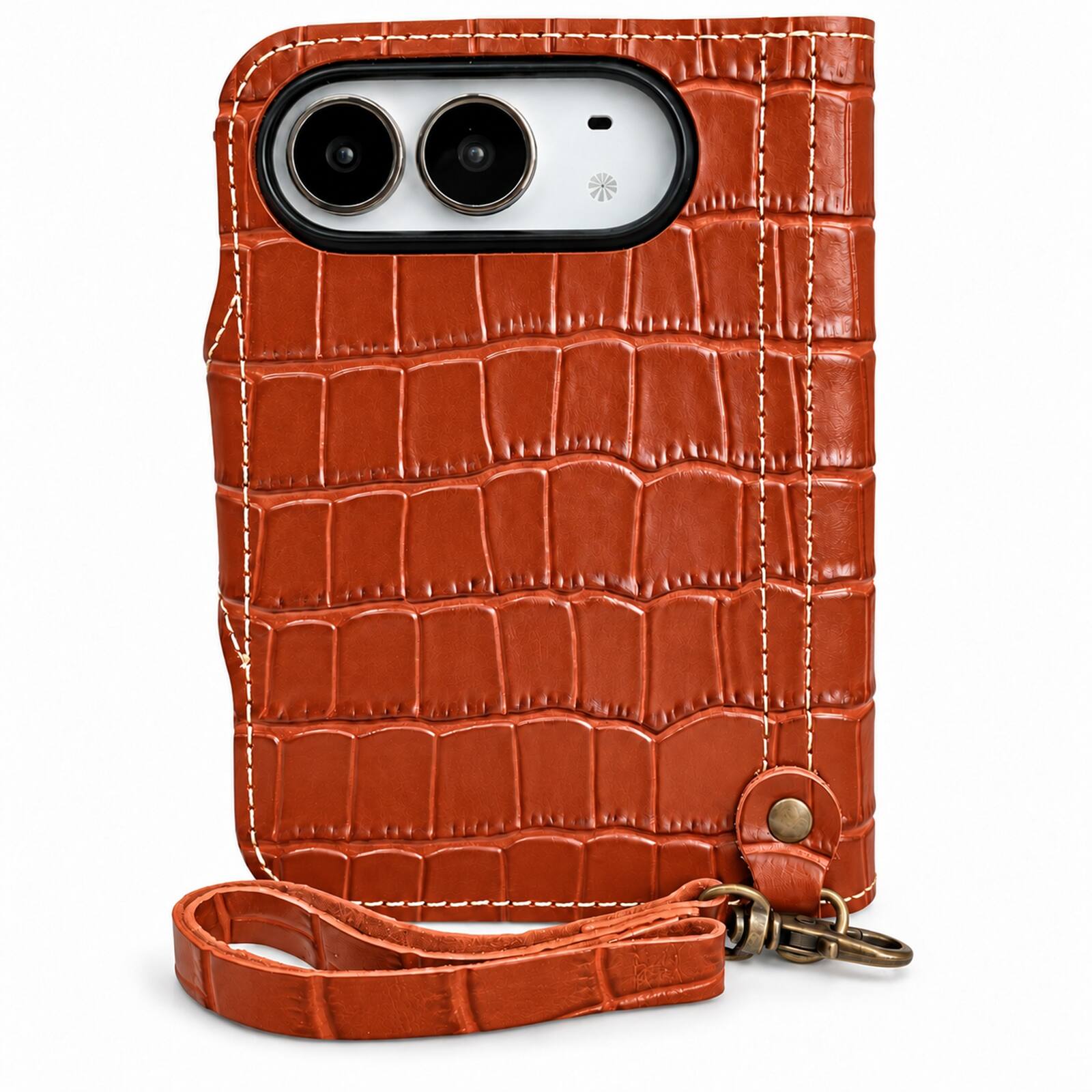 Alt View 1. Dteck - Luxury Crocodile Pattern Leather Wallet Case for Apple iPhone Duo, Shockproof Folio Cover with Card Holder Snap Closure - Brown.