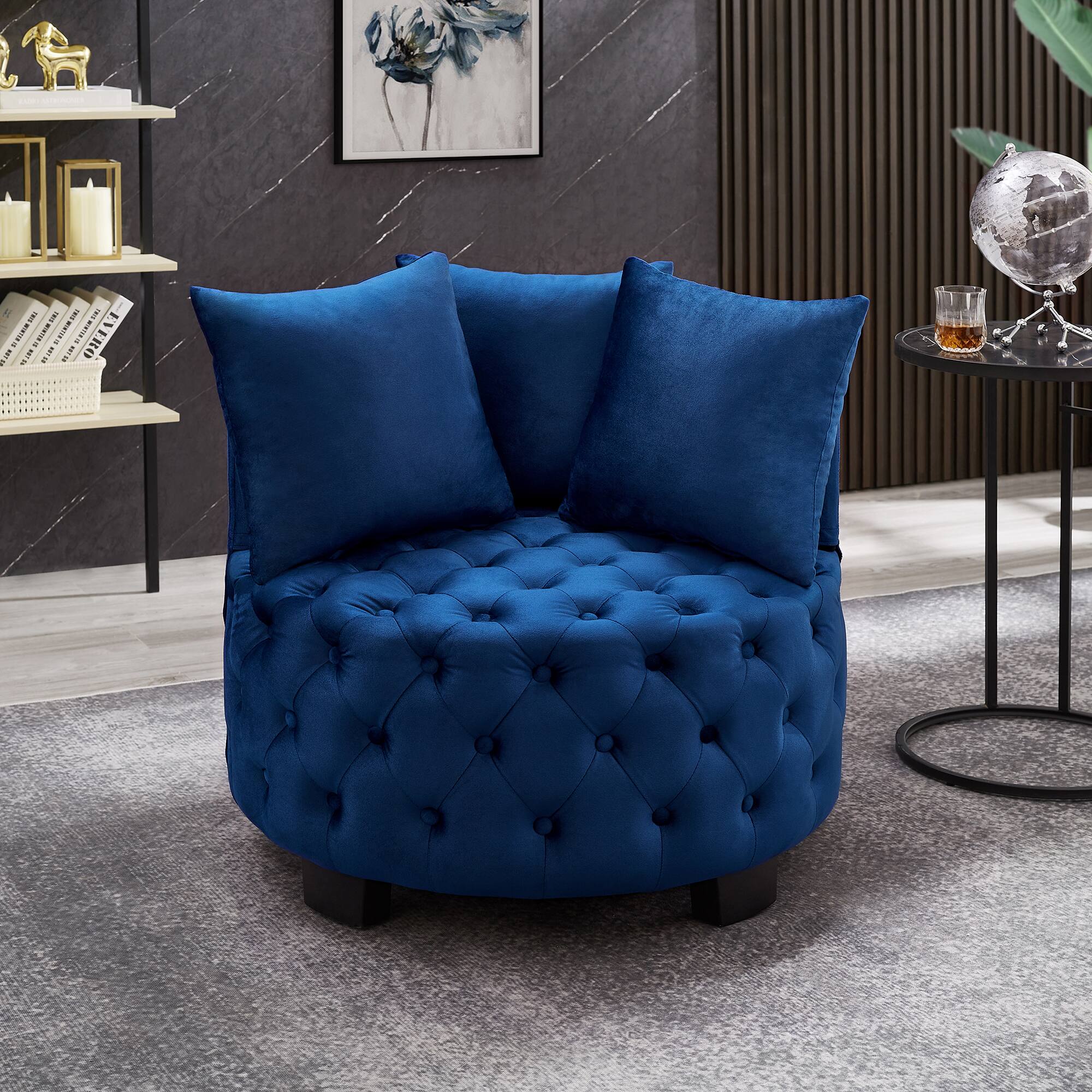 Front. APRILSOUL - Contemporary Upholstered Tufted Leisure Chair Accent Chair Navy - Navy.