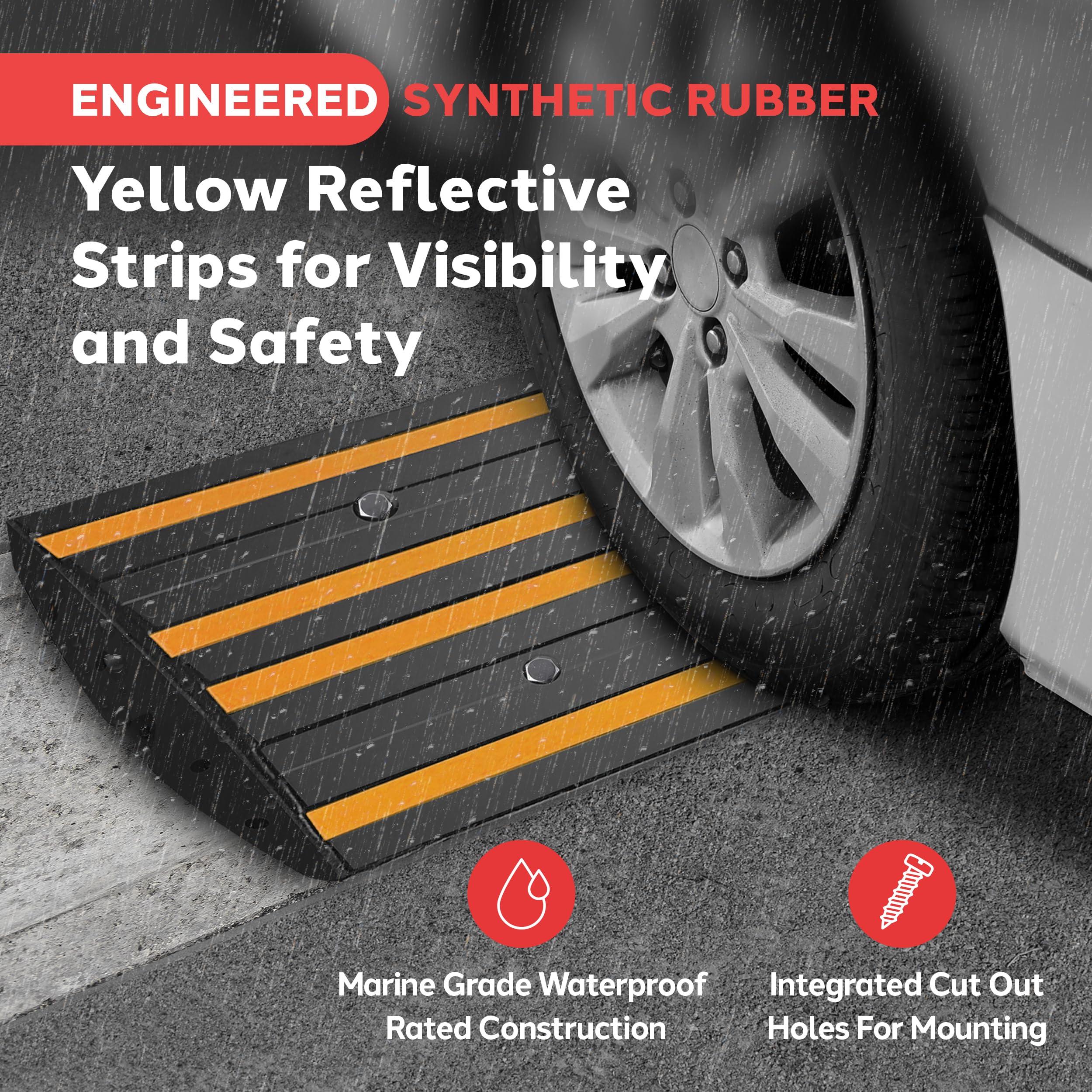 ENGINEERED SYNTHETIC RUBBER

Yellow Reflective Strips for Visibility and Safety

- Marine Grade Waterproof Rated Construction
- Integrated Cut Out Holes For Mounting