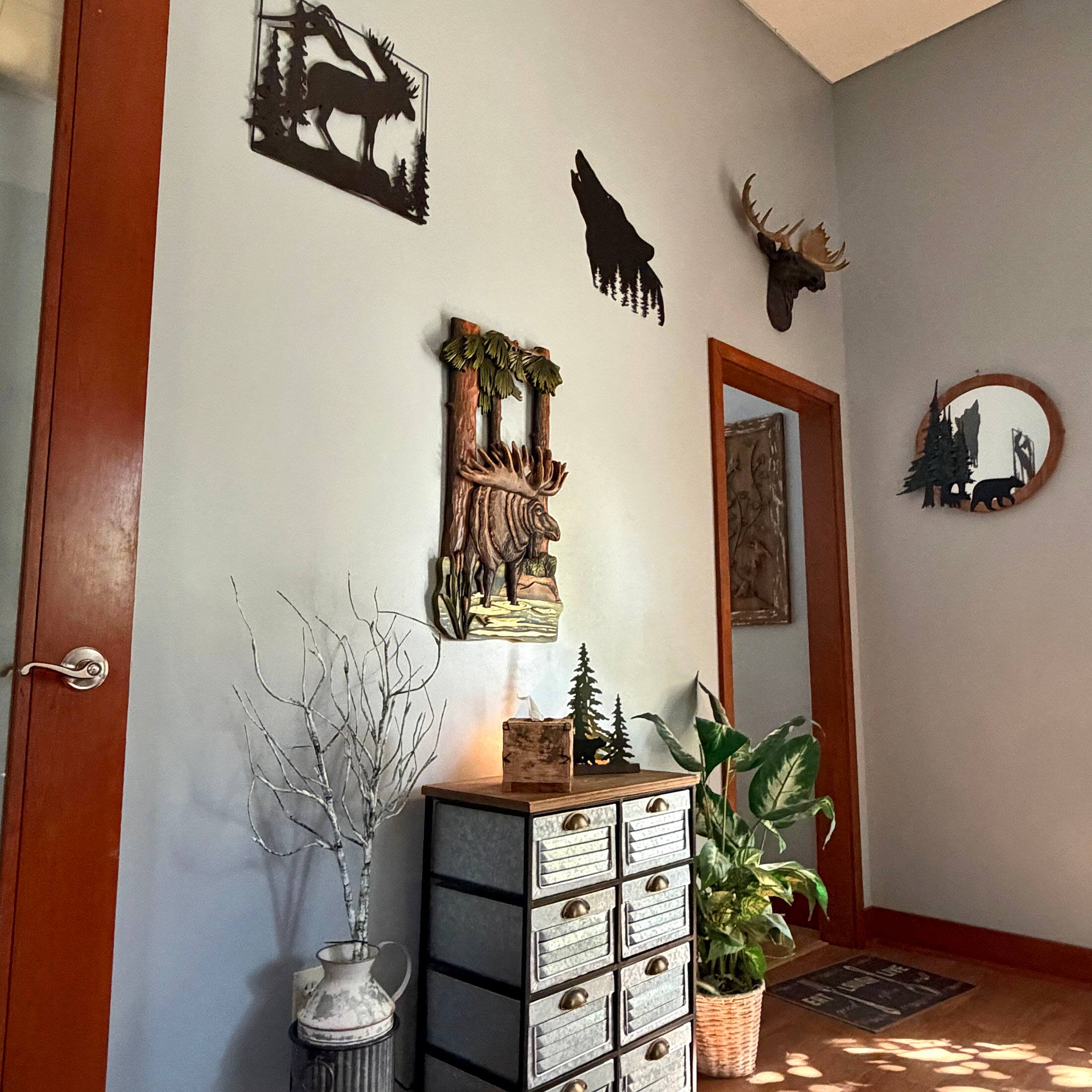 Alt View 7. Zeckos - 31x17 Intarsia Wood Moose Wall Sculpture Rustic Cabin Lodge Wildlife Decor - Brown.