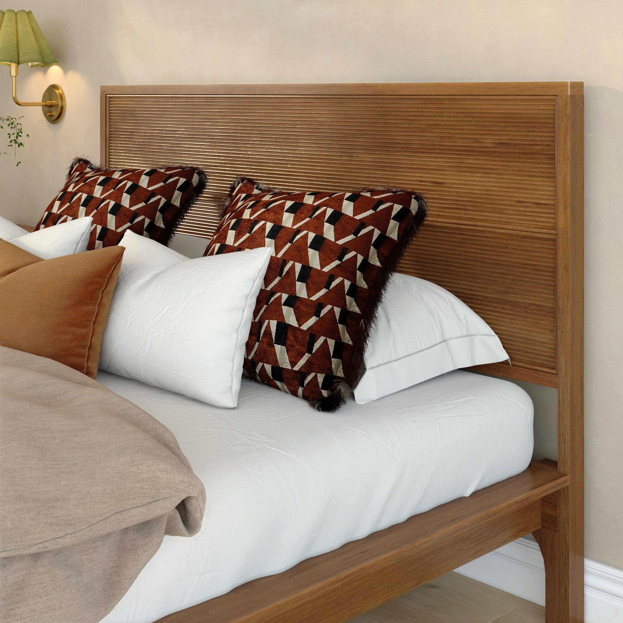 Alt View 4. Plank+Beam - Linea Tambour Queen Bed, Pecan - Pecan.