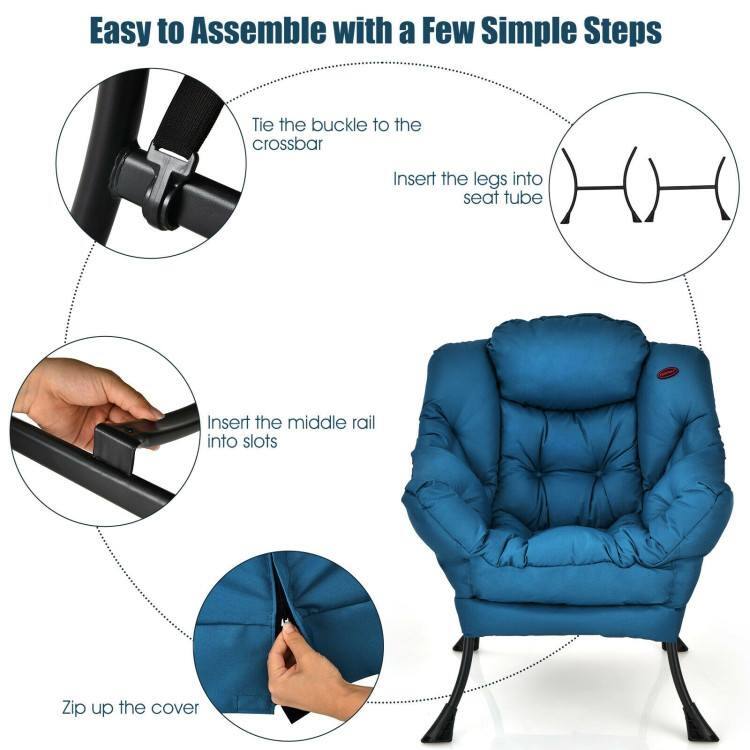 Easy to Assemble with a Few Simple Steps

1. Tie the buckle to the crossbar
2. Insert the legs into seat tube
3. Insert the middle rail into slots
4. Zip up the cover