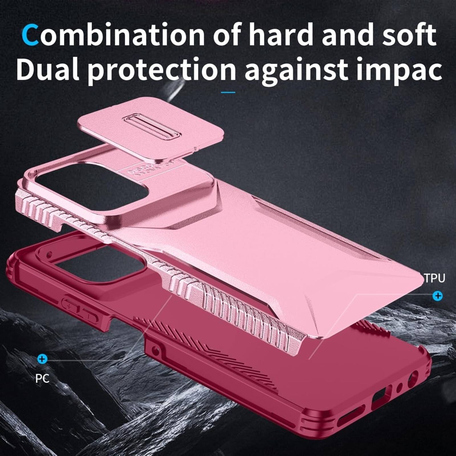 Combination of hard and soft  
Dual protection against impact  
TPU + PC