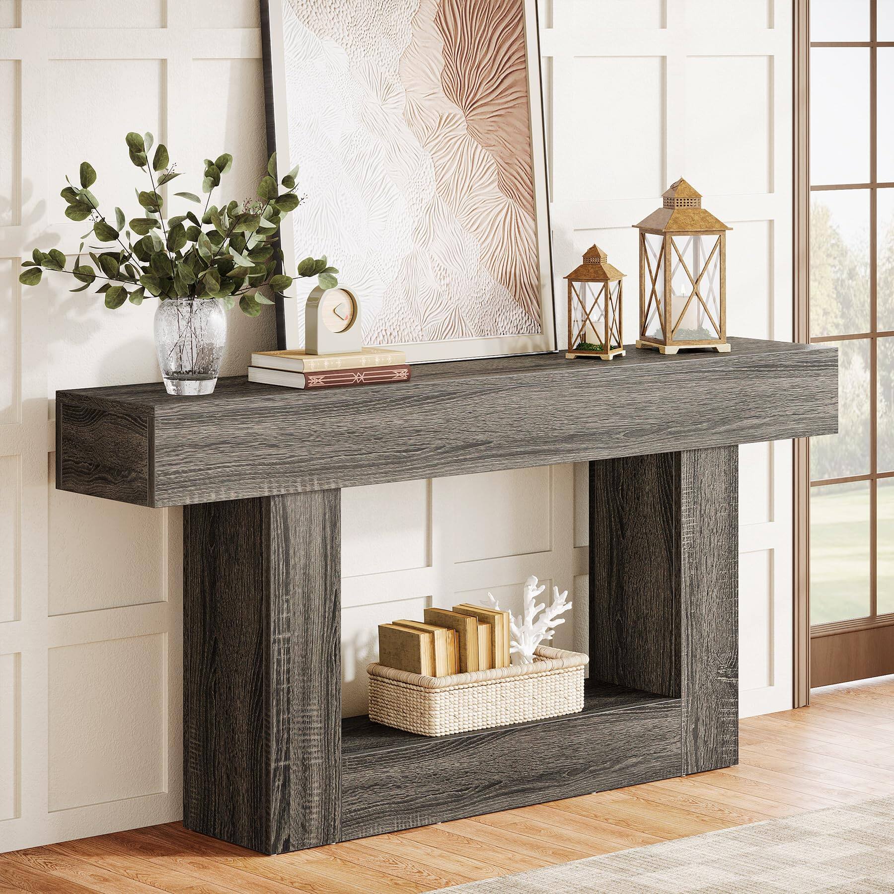 Tribesigns 63 Inch Long Console Table, 2 Tier Entryway Table Sofa Table ...