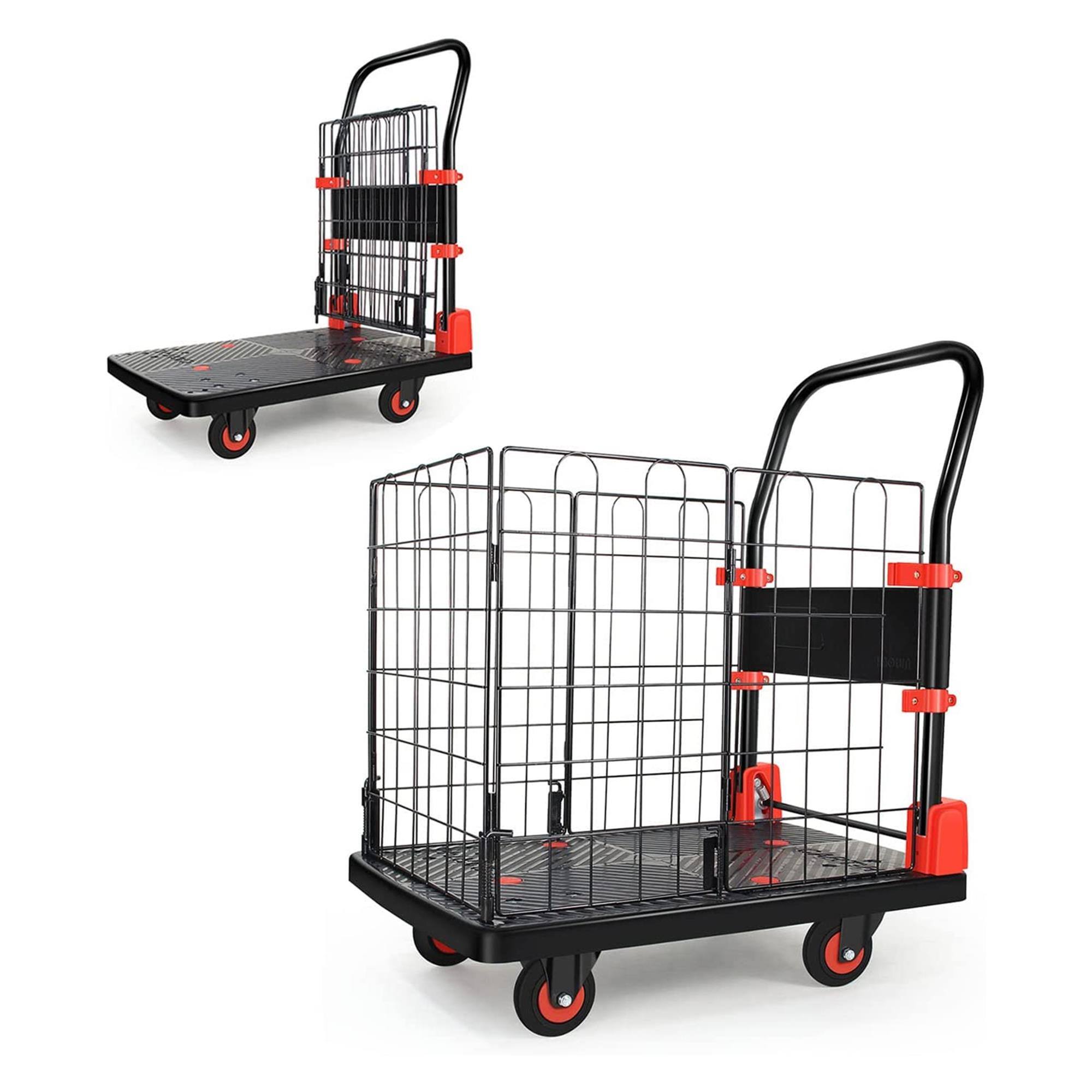 Alt View 4. Boyel Living - Black Folding Platform Hand Truck with Removable Wire Cage 330 lbs Capacity Utility Cart - Black.