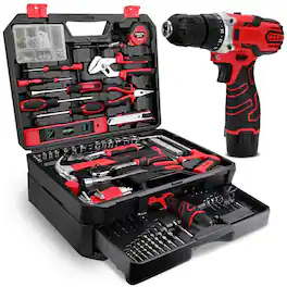 JETRANSPORT - 276-piece Tool Set Kit - With 12v Cordless Power Drill Driver Toolbox Storage Case Drawer For Homeowner - Default