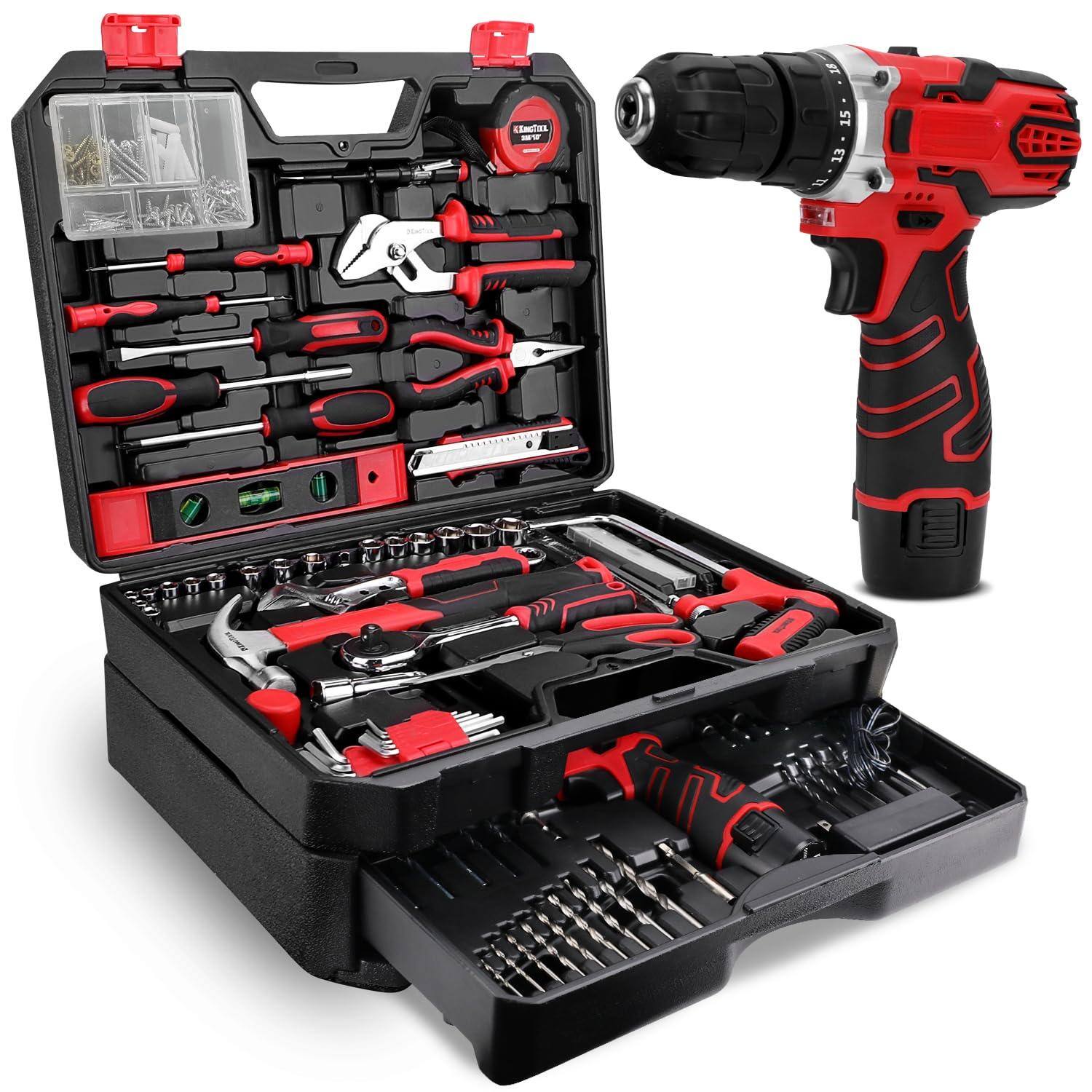 Front. JETRANSPORT - 276-piece Tool Set Kit - With 12v Cordless Power Drill Driver Toolbox Storage Case Drawer For Homeowner - Default.