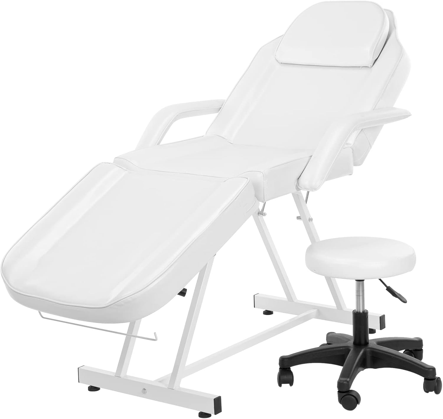 Alt View 3. Winado - Professional Spa Massage Facial Bed with Hydraulic Stool & Adjustable Backrest & Leg Support for Massage Tattoo Waxing - White.