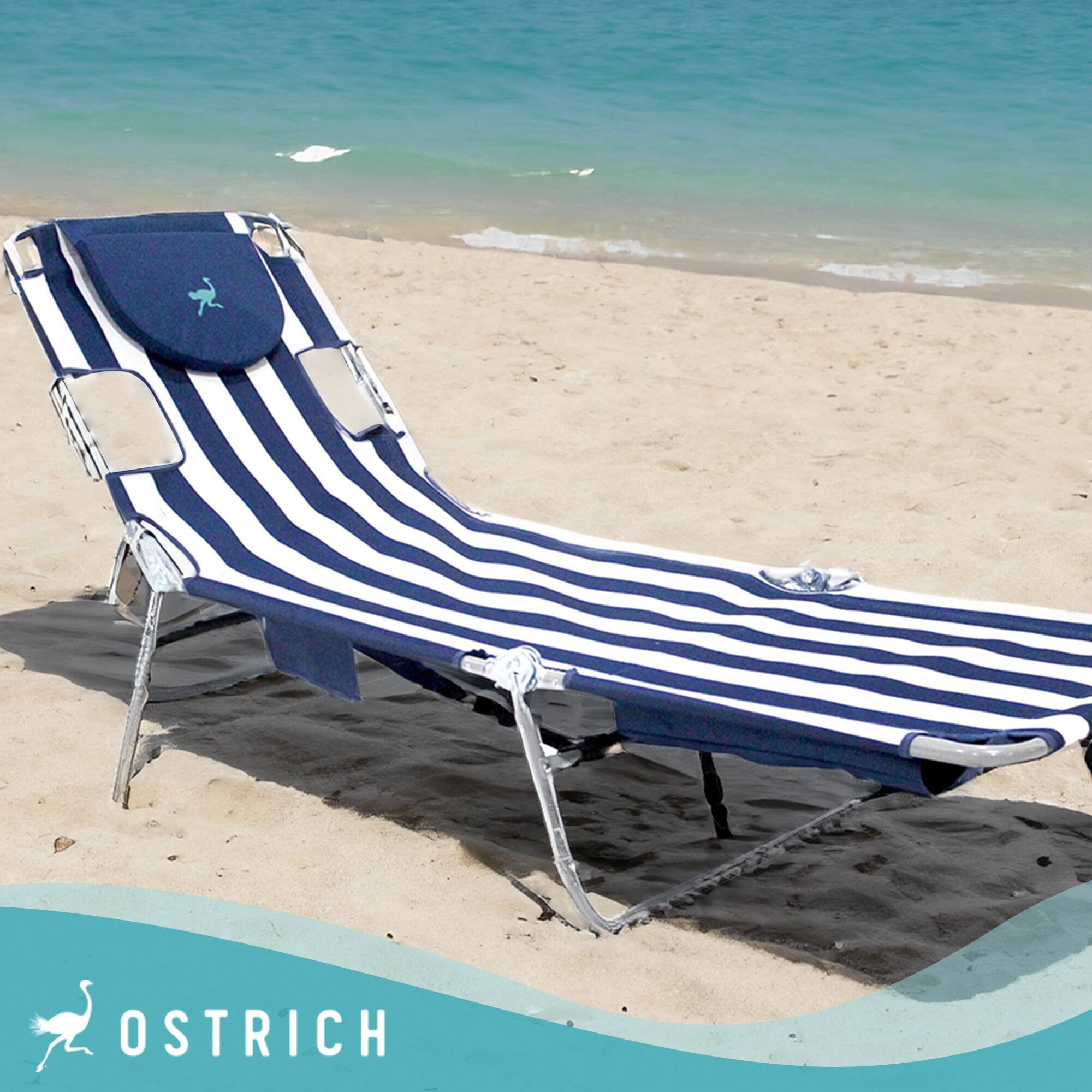 Alt View 7. Camco - Ostrich Chaise Beach Chair & Backpack Chaise Poolside Lounge Chair, Navy Stripes - Multicolor.