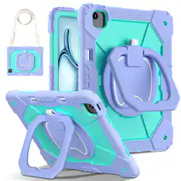Dteck - Case for Apple iPad Air 11-inch M4 (2026)/M3 (2025) / M2 (2024), 3-Layer Rugged Kickstand Handle Grip Cover+Strap - Purple Mint