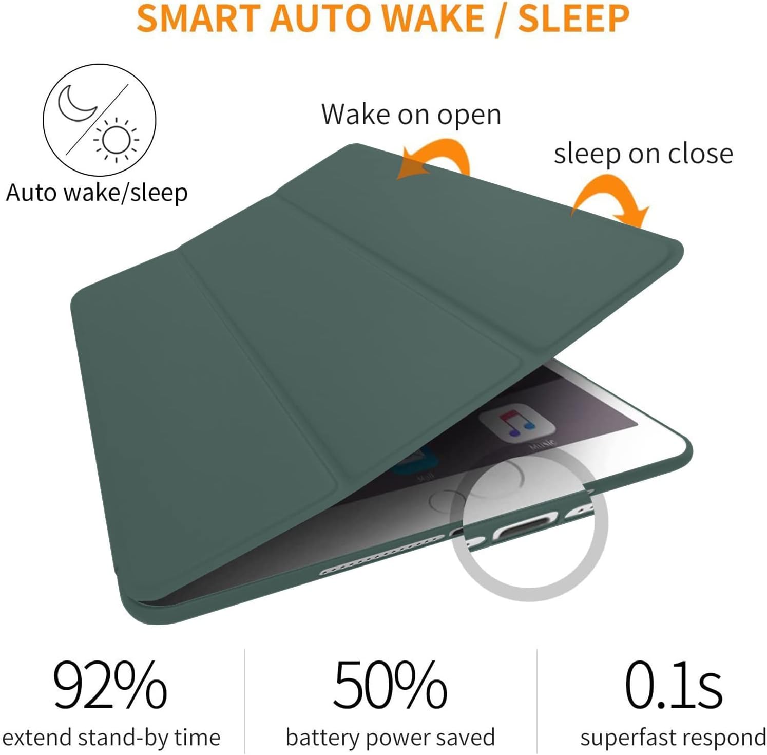 SMART AUTO WAKE / SLEEP

Auto wake/sleep
Wake on open
sleep on close

92% extend stand-by time
50% battery power saved
0.1s superfast respond