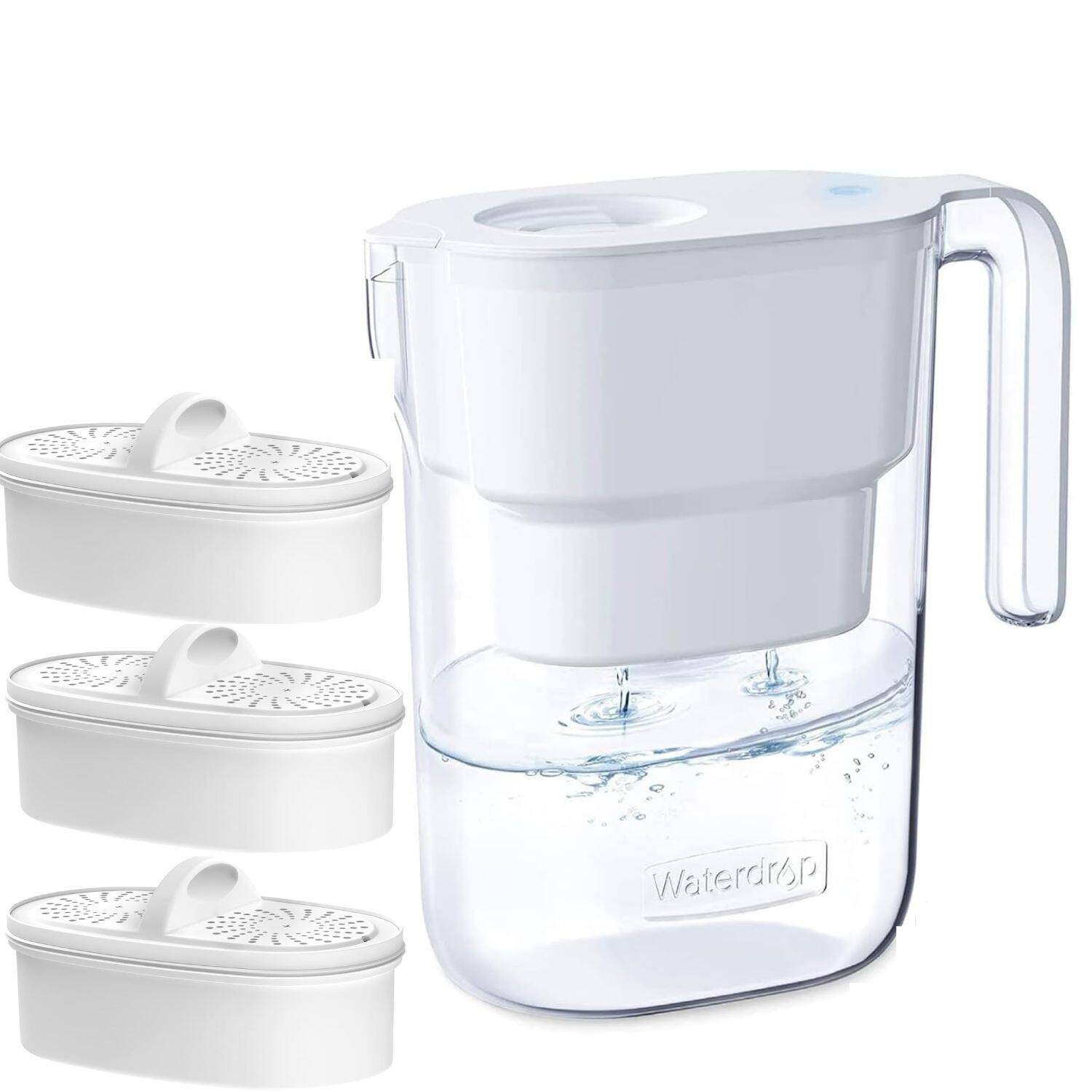 Waterdrop - WD-PT-05W Water Filter Pitcher, 5X Times Lifetime, Extra PF-01A-3 Standard Filters - White