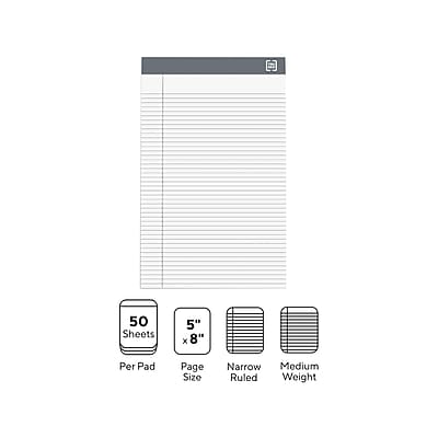 50 Sheets Per Pad  
5" x 8" Page Size  
Narrow Ruled  
Medium Weight