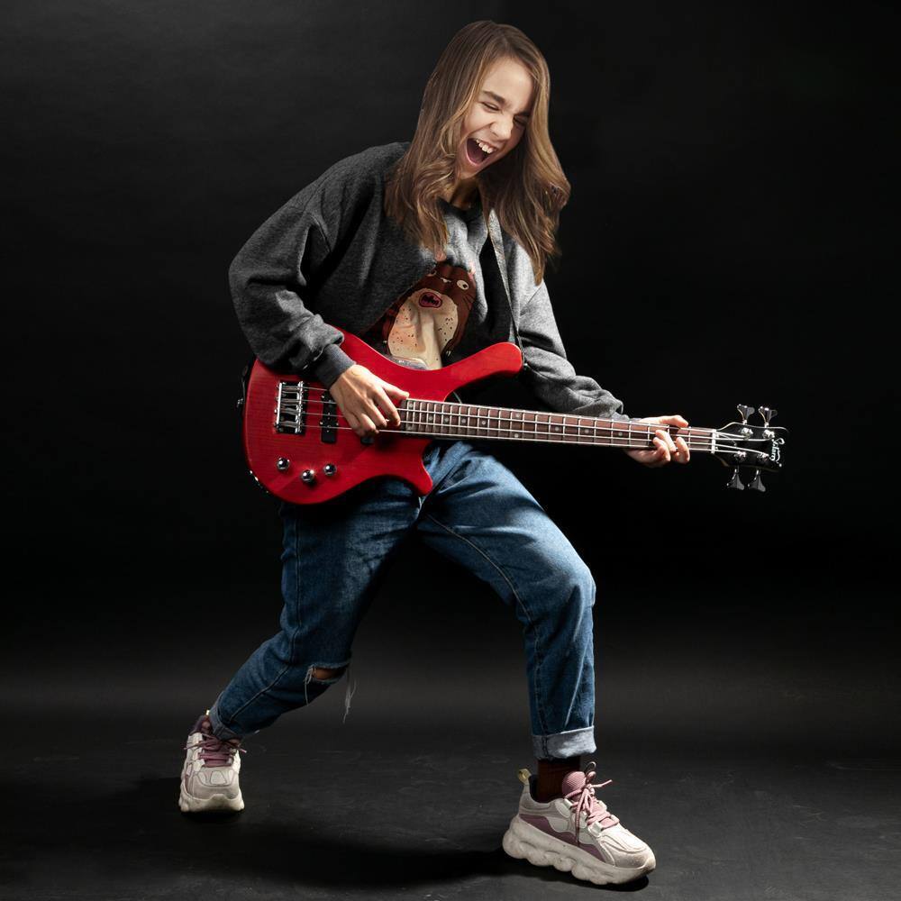 Alt View 5. Winado - 4 String Electric Bass Guitar, 36-inch Bass Guitar Kit with Split single-coil Pickup, Rosewood Fretboard, Mahogany Body.