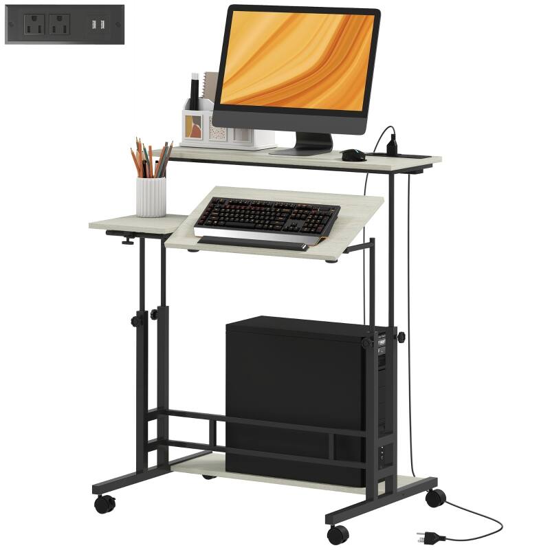 Alt View 1. Anysun - 31.5" Adjustable Standing Desk with Power Outlets, Tiltable Tabletop & Wheels, Mobile Workstation for Home Office - Oak.