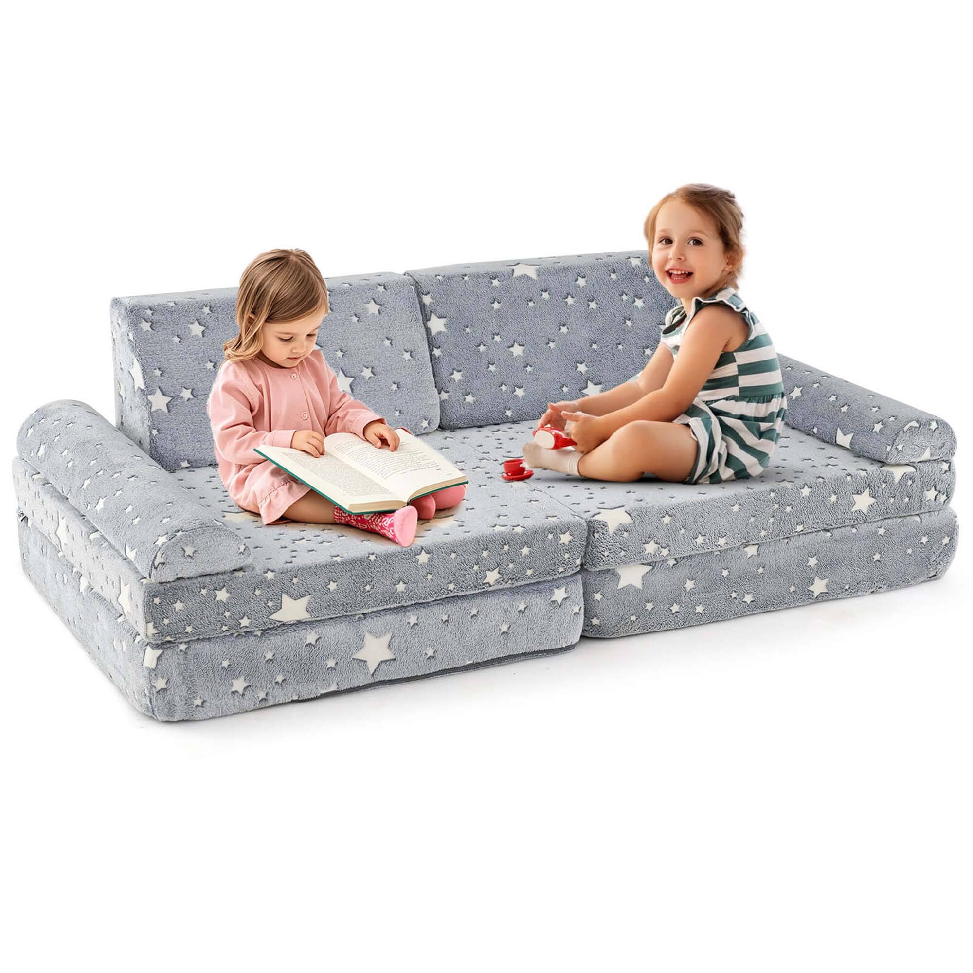 Alt View 9. Costway - Costway 8 PCS Modular Kids Play Couch with Handles Machine Washable Covers for Building Fort - Gray.