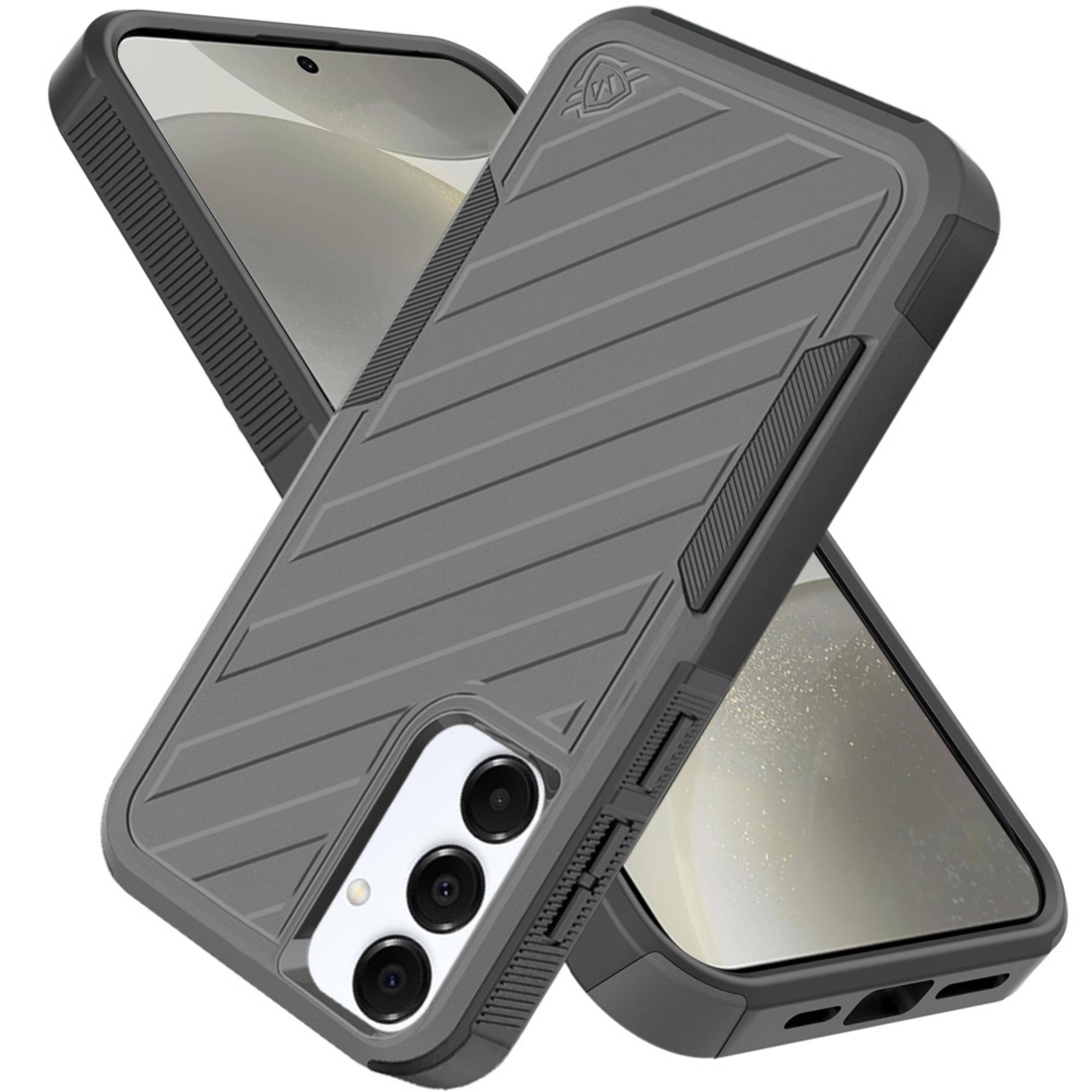 Left. Kitcheniva - Shockproof Dual Layer Lined Cover Plus Tempered Glass For Samsung S25/S24 Grey/Black - Gray.