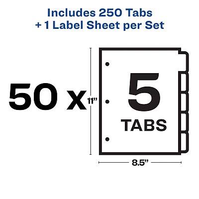Includes 250 Tabs + 1 Label Sheet per Set

50 x 11" 5 Tabs 8.5"