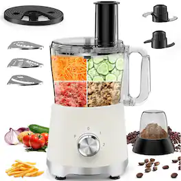 Sweet - Food Processor and Vegetable Chopper, 600W BPA Free, 10.5 Cup Capacity, 5 Blades 3 Modes - White