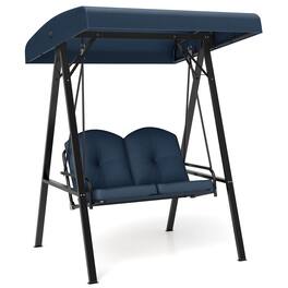 Costway - 2-Person Outdoor Porch Swing Swing Loveseat with A-Shaped Metal Stand - Navy
